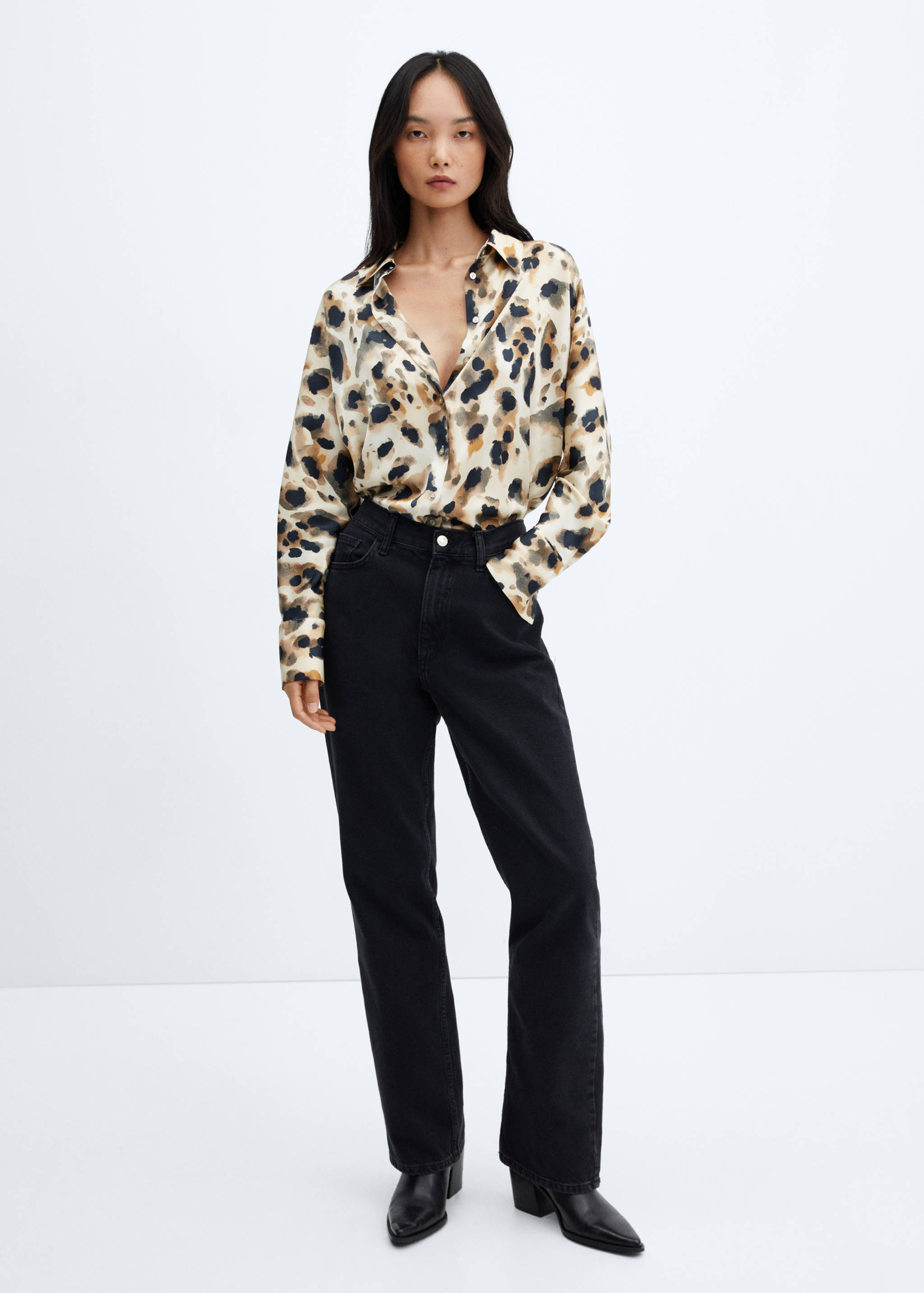 Leopard-print satin shirt - General plane