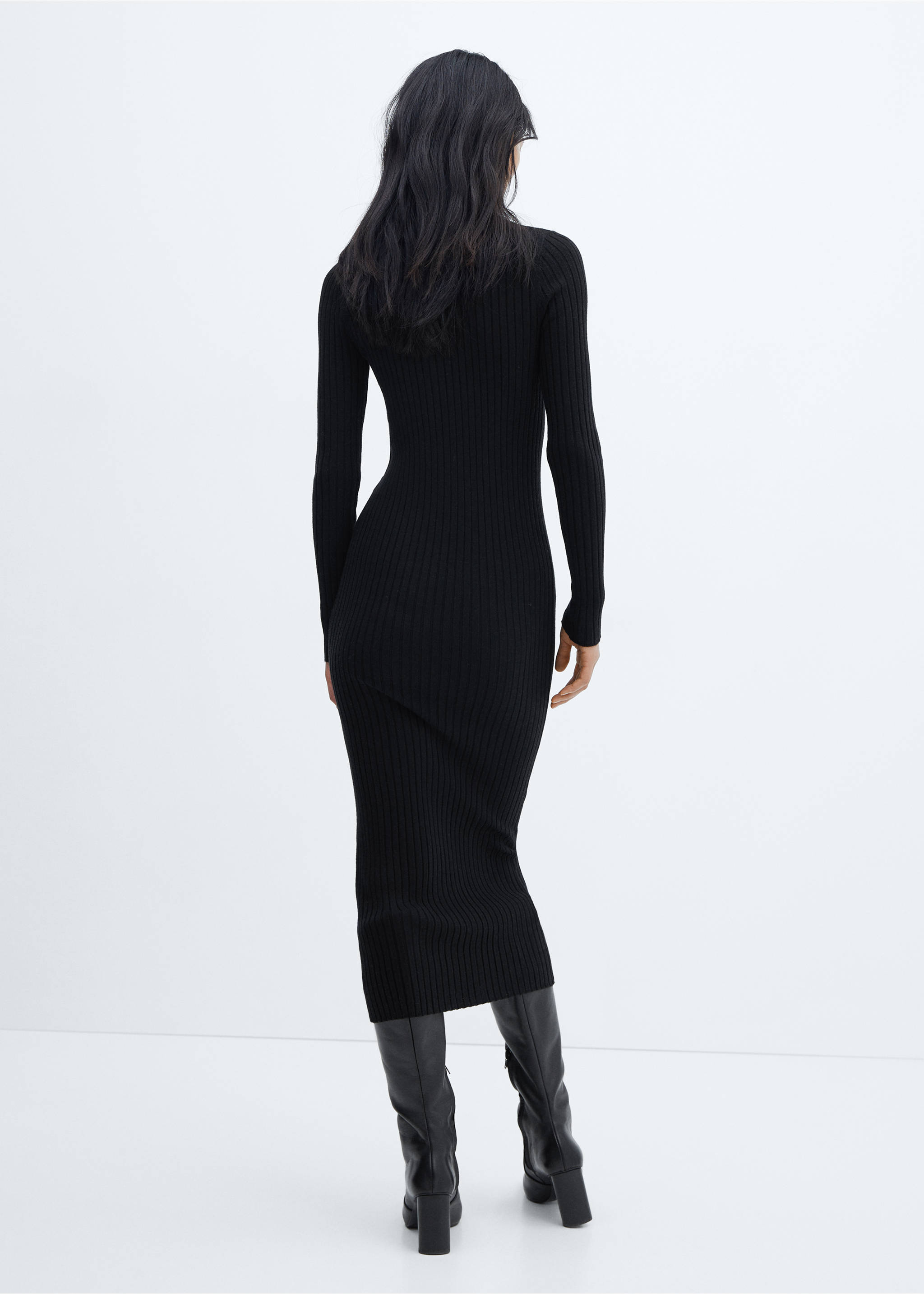 Turtleneck ribbed midi-dress - Reverse of the article, Black. Ref: 57087730-00.