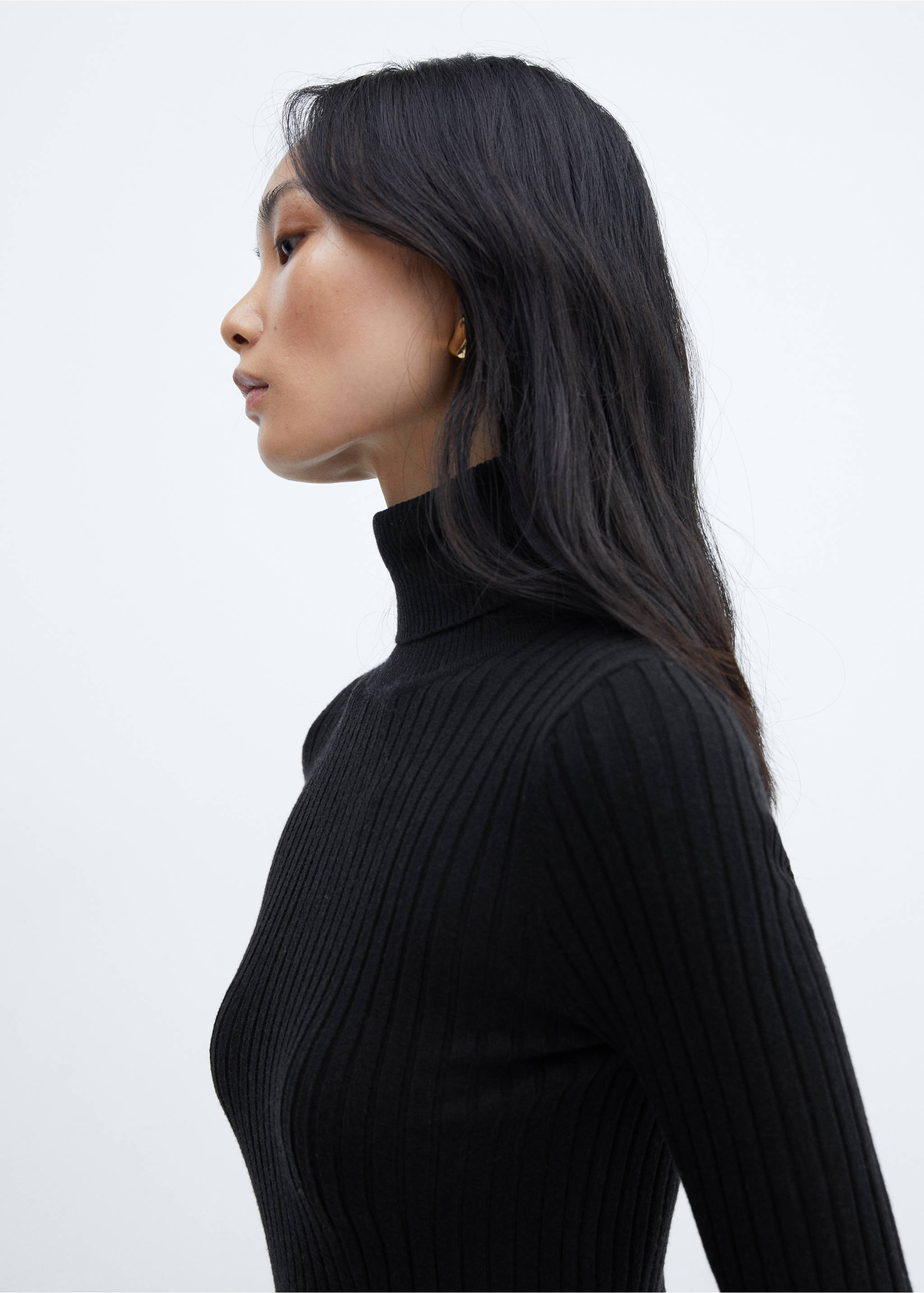 Turtleneck ribbed midi-dress - Details of the article 1, Black. Ref: 57087730-00.