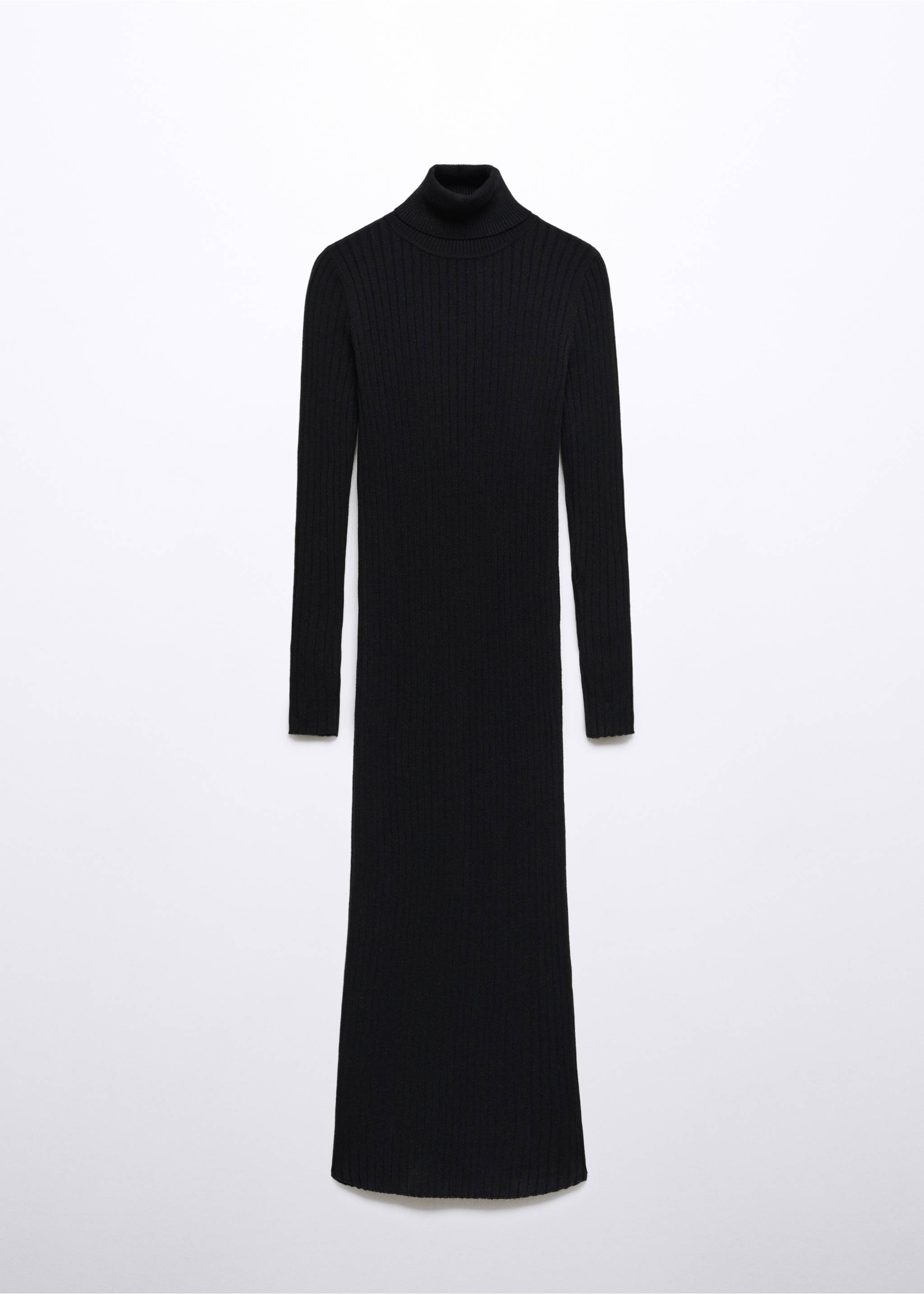 Turtleneck ribbed midi-dress - Article without model, Black. Ref: 57087730-00.