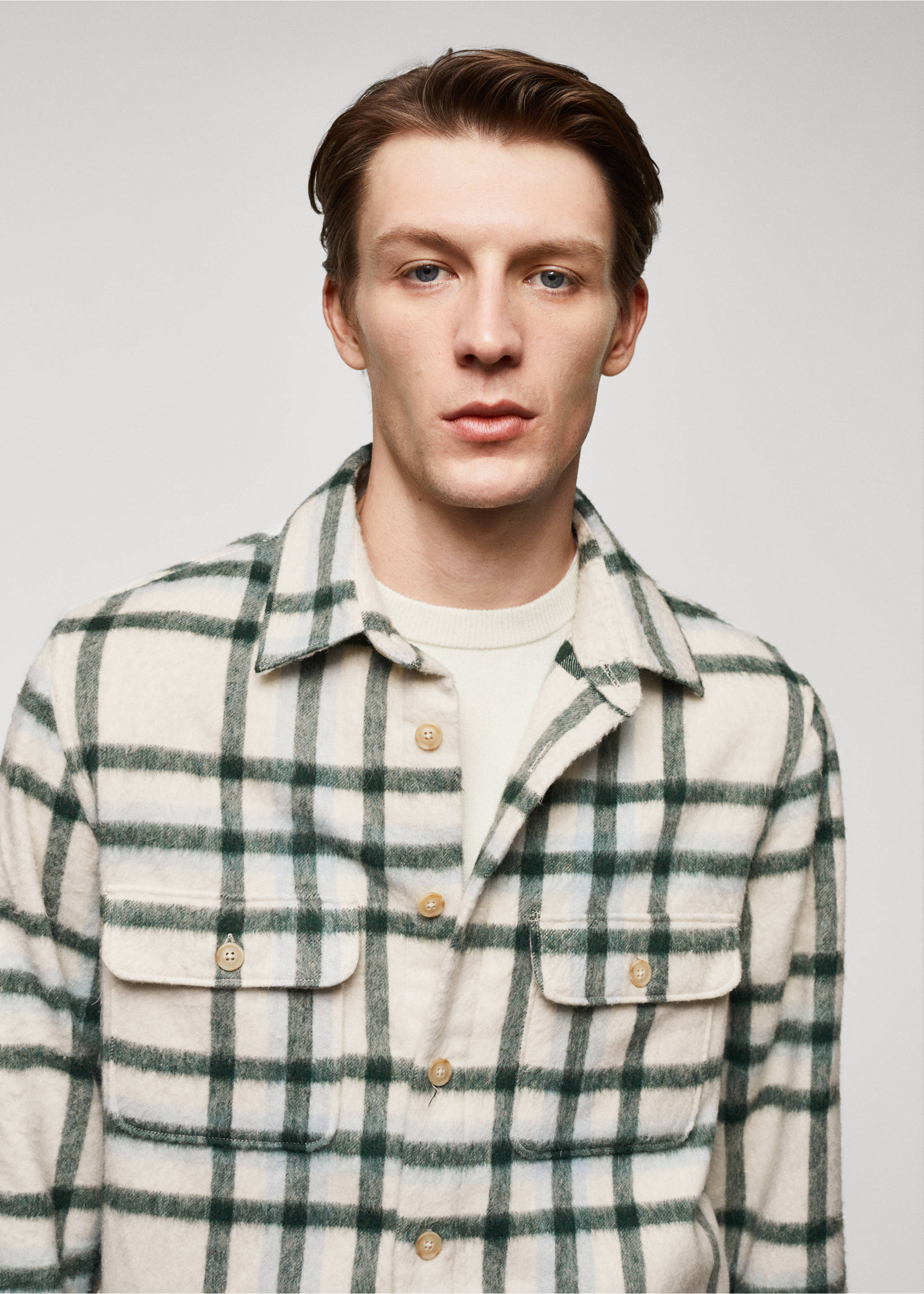 Check wool overshirt - Details of the article 1, Green. Ref: 57087760-00.