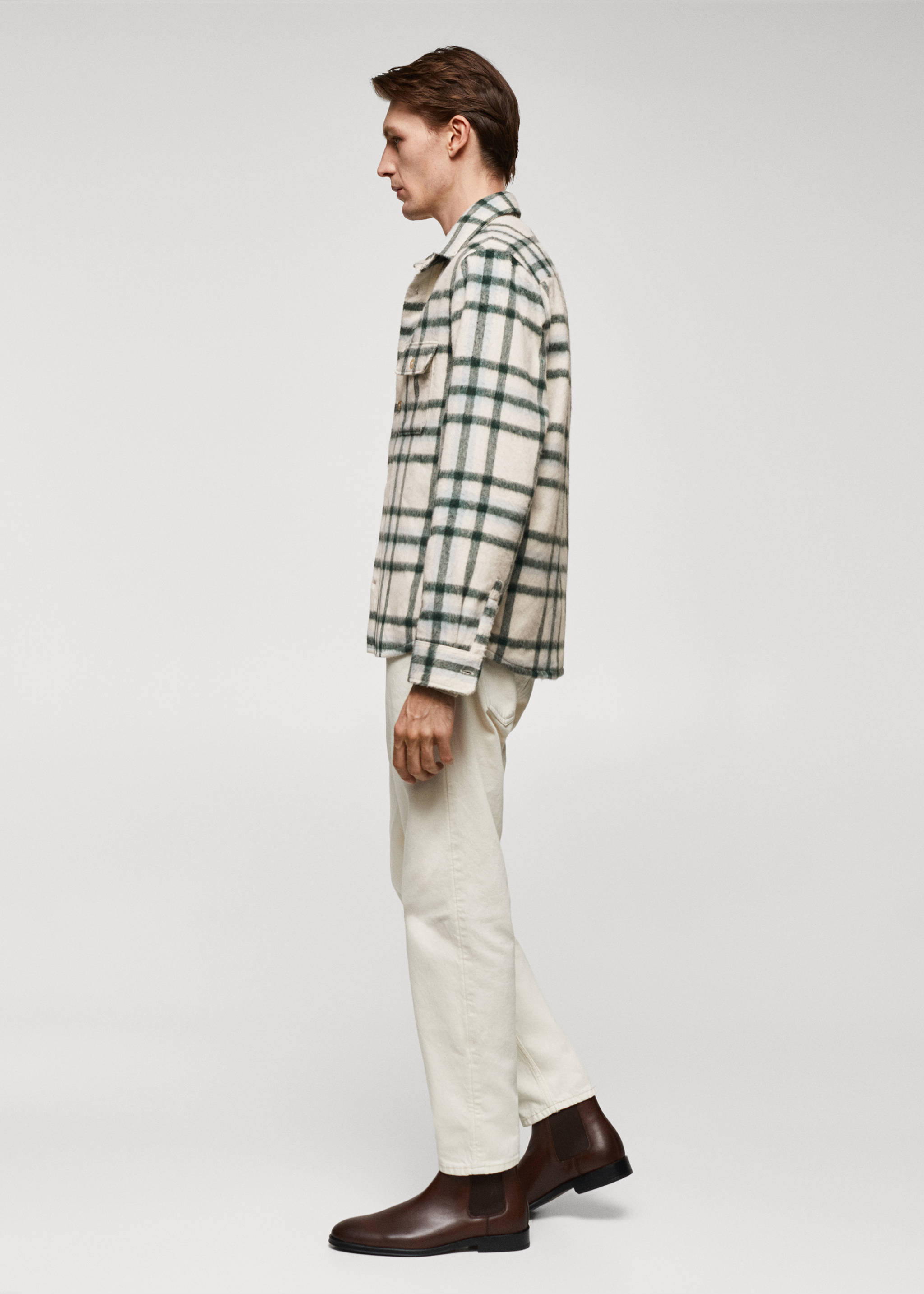 Check wool overshirt - Details of the article 2, Green. Ref: 57087760-00.