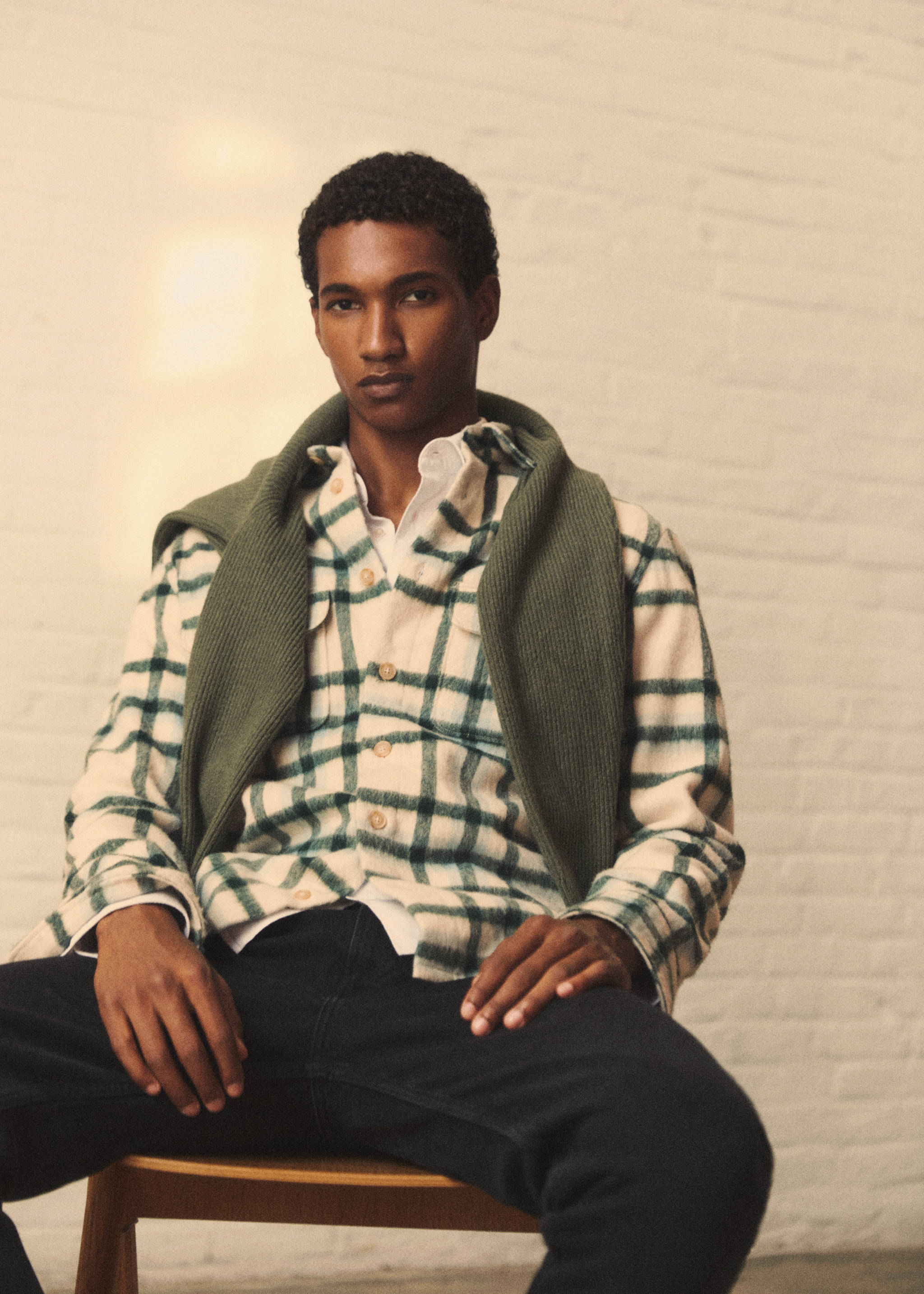 Check wool overshirt - Details of the article 5, Green. Ref: 57087760-00.