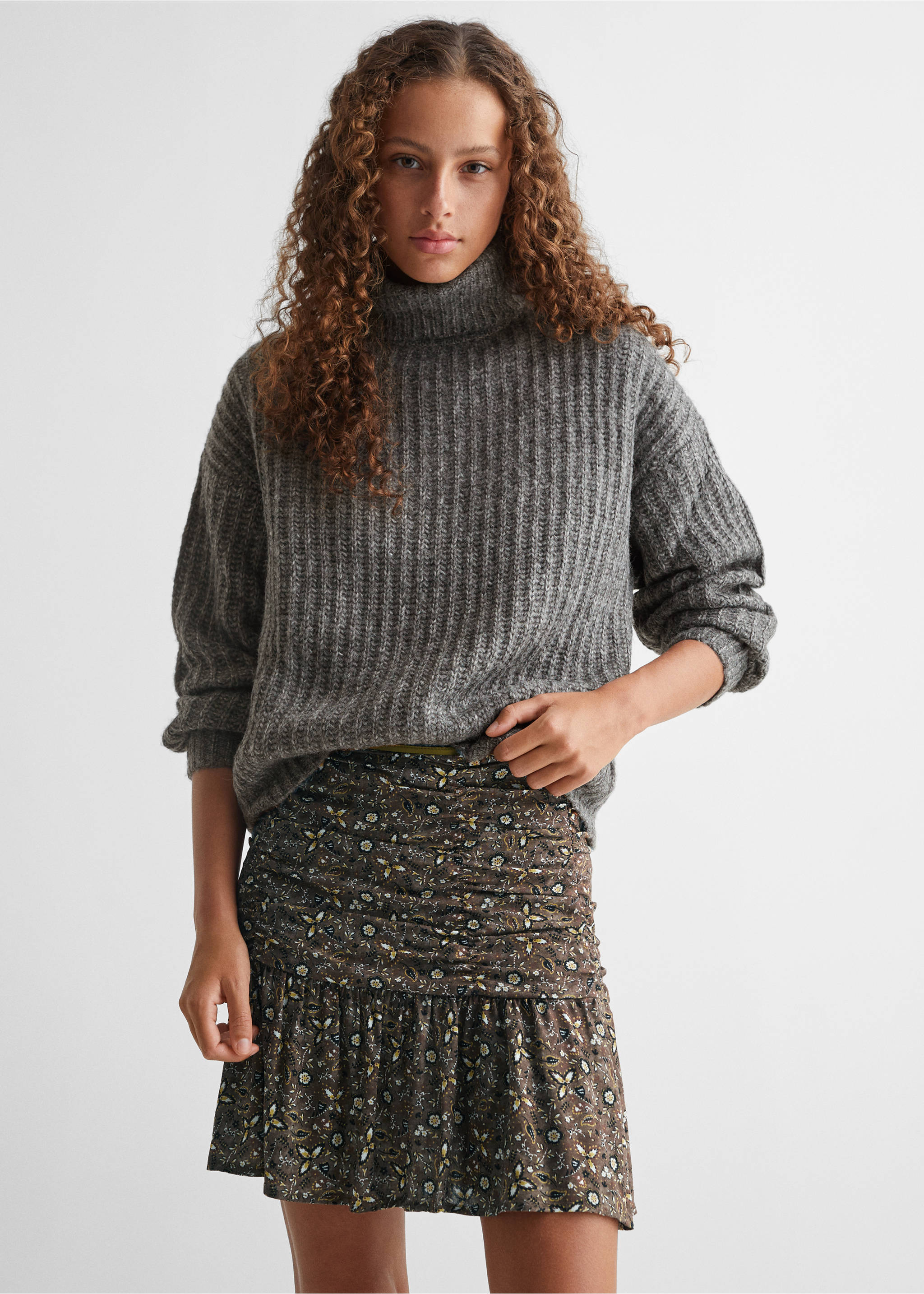 Printed pleated skirt - Medium plane, Brown. Ref: 57087899-00.