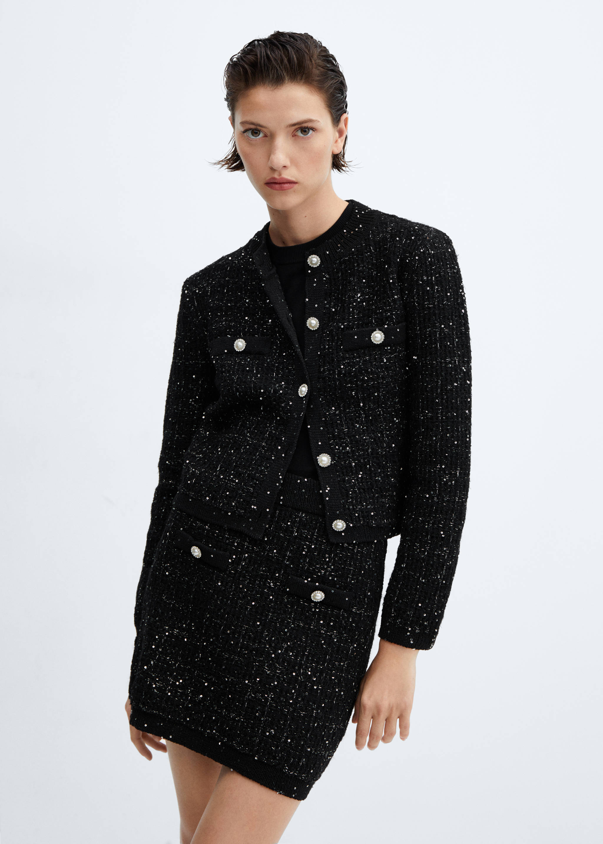 Falda tweed botones - Plano medio