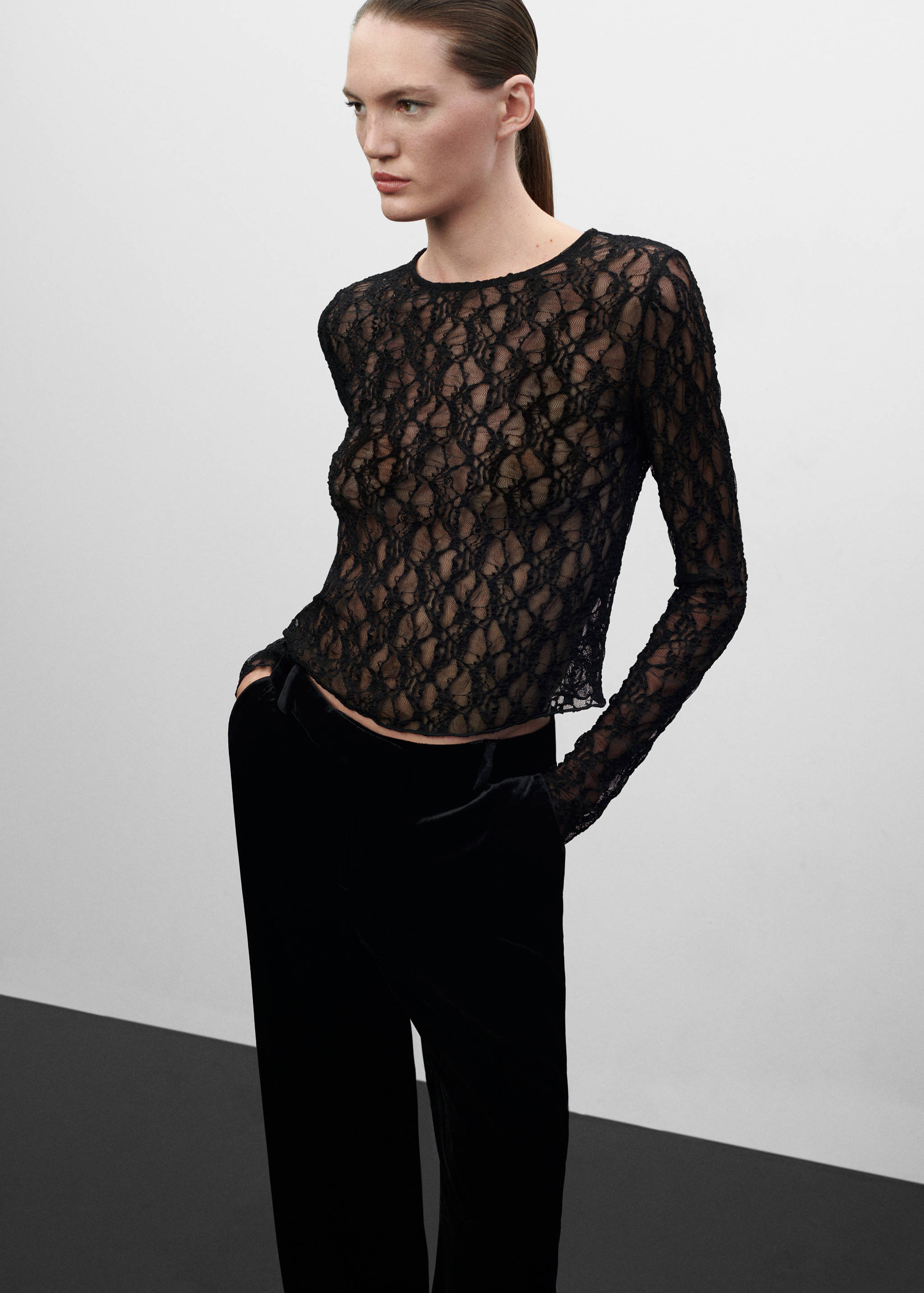 Velvet wide leg trousers - Details of the article 1