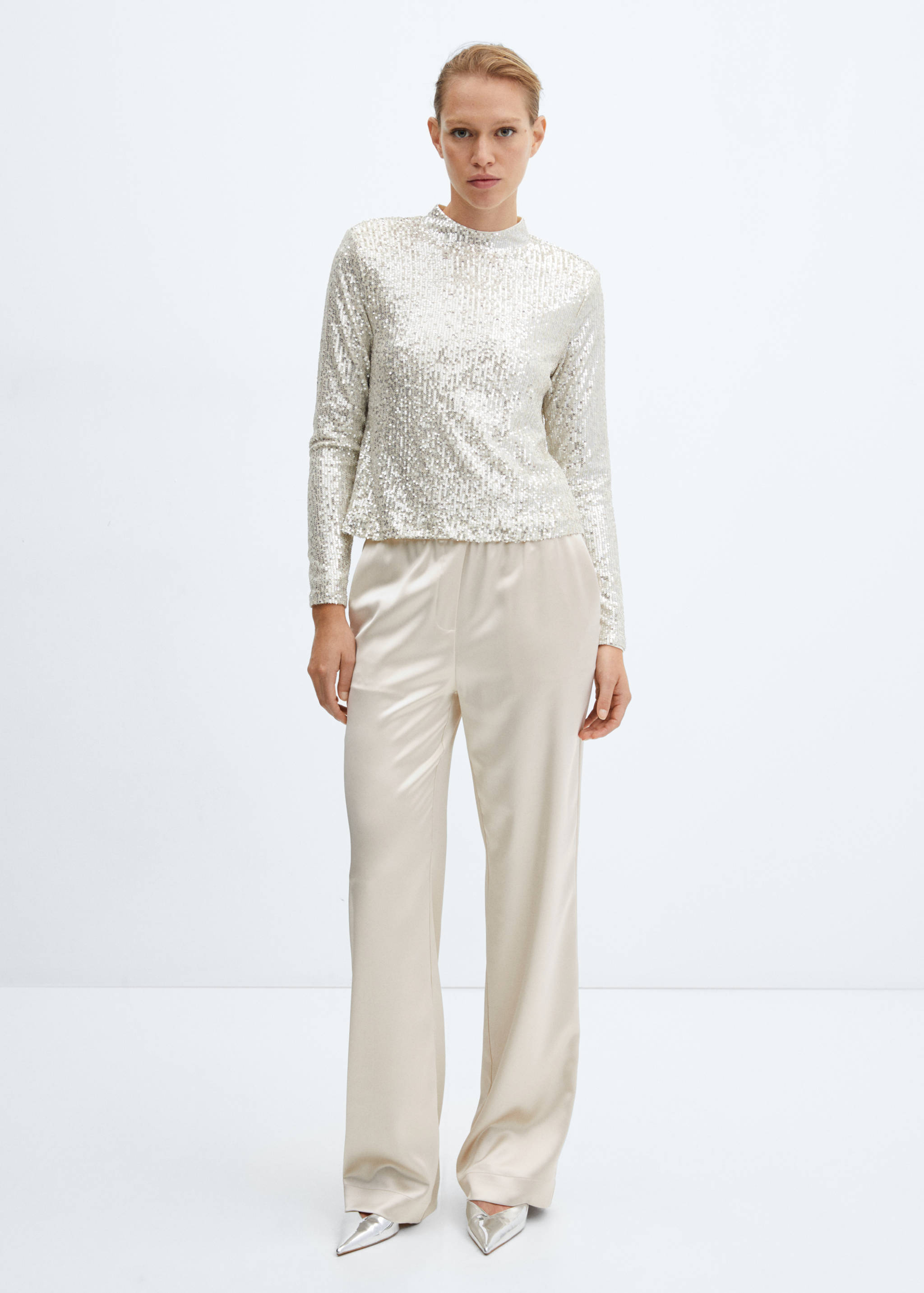 Satin trousers with elastic waist - General plane