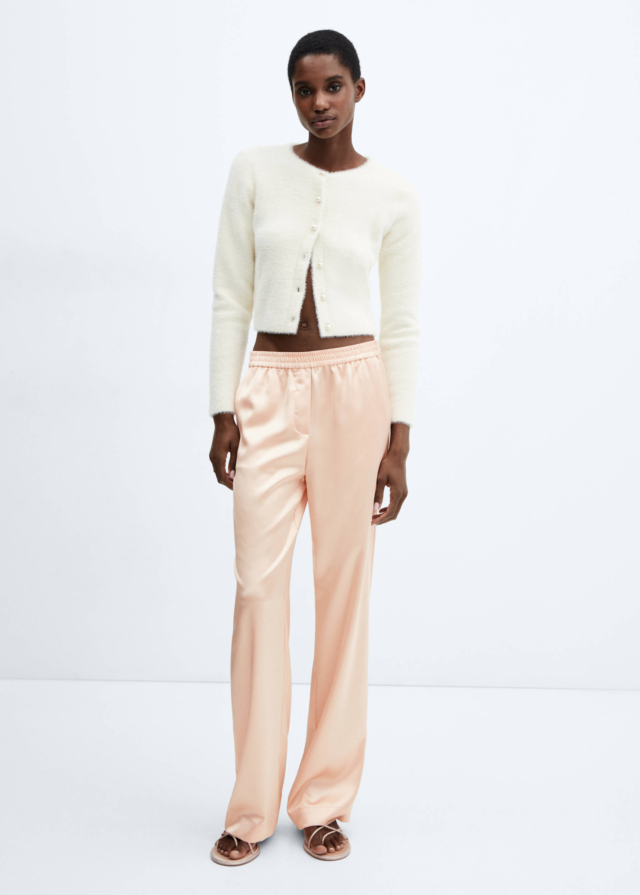 Satin trousers with elastic waist - General plane