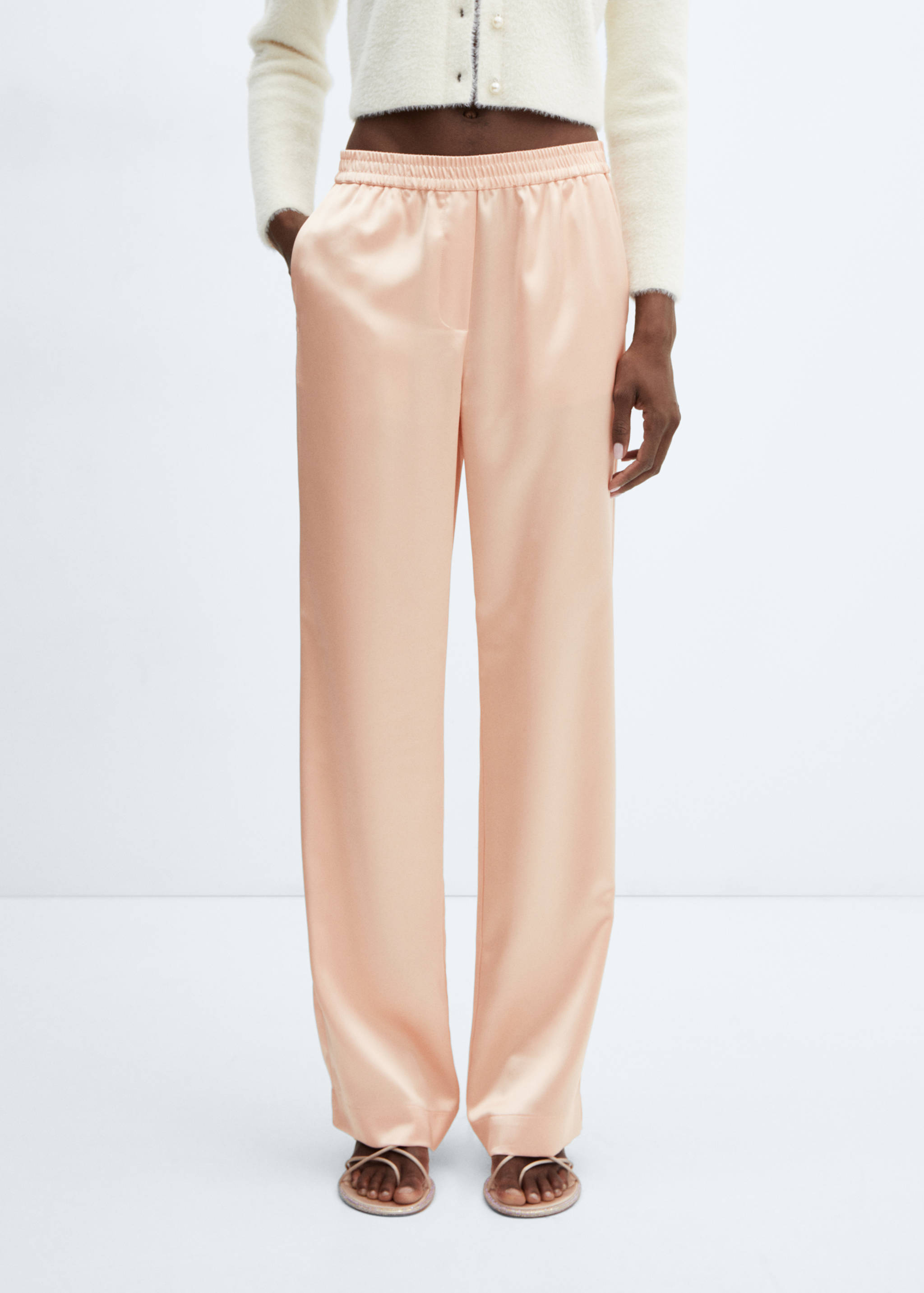 Satin trousers with elastic waist - Medium plane