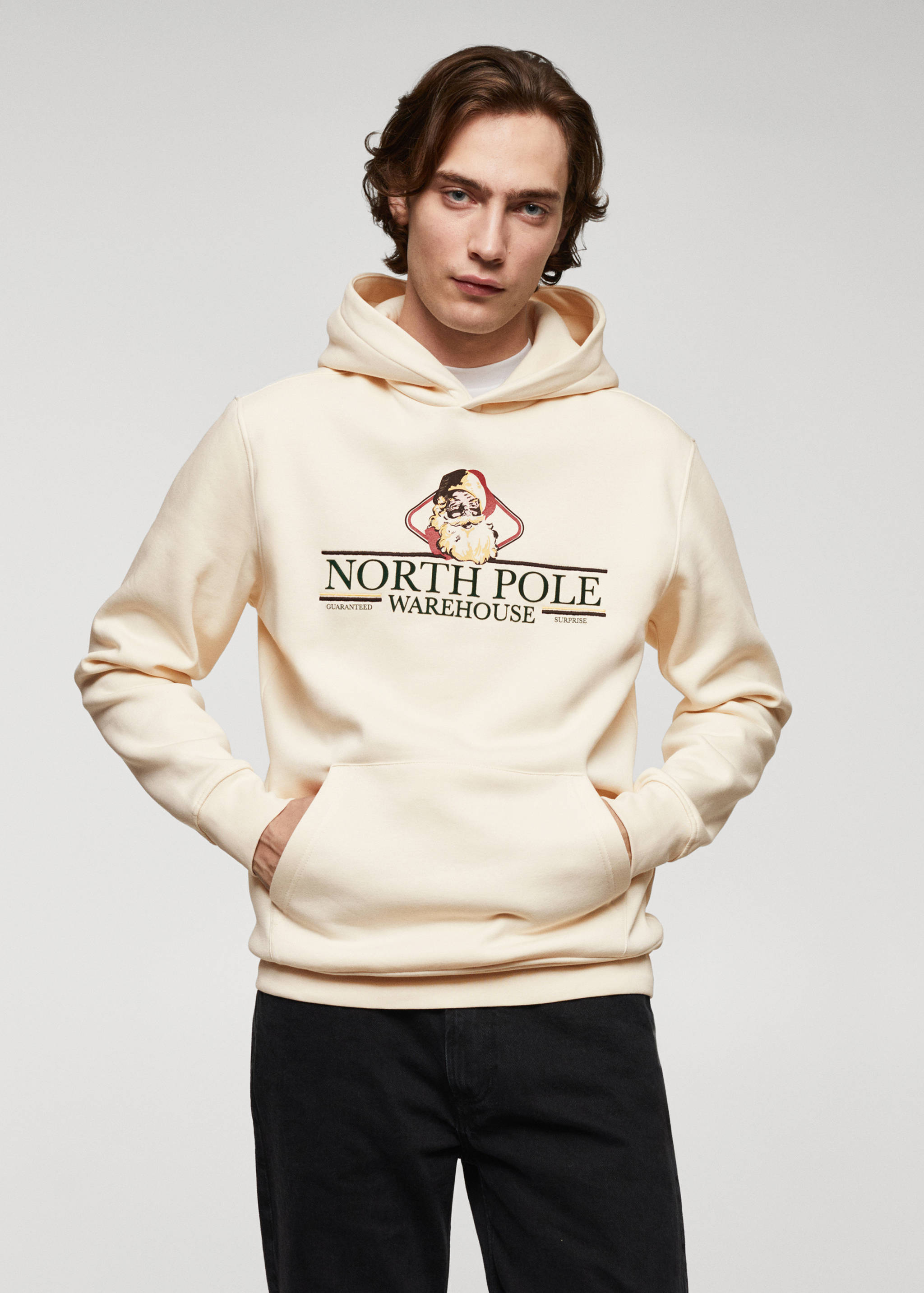 Sudadera estampada detalles terciopelo - Plano medio