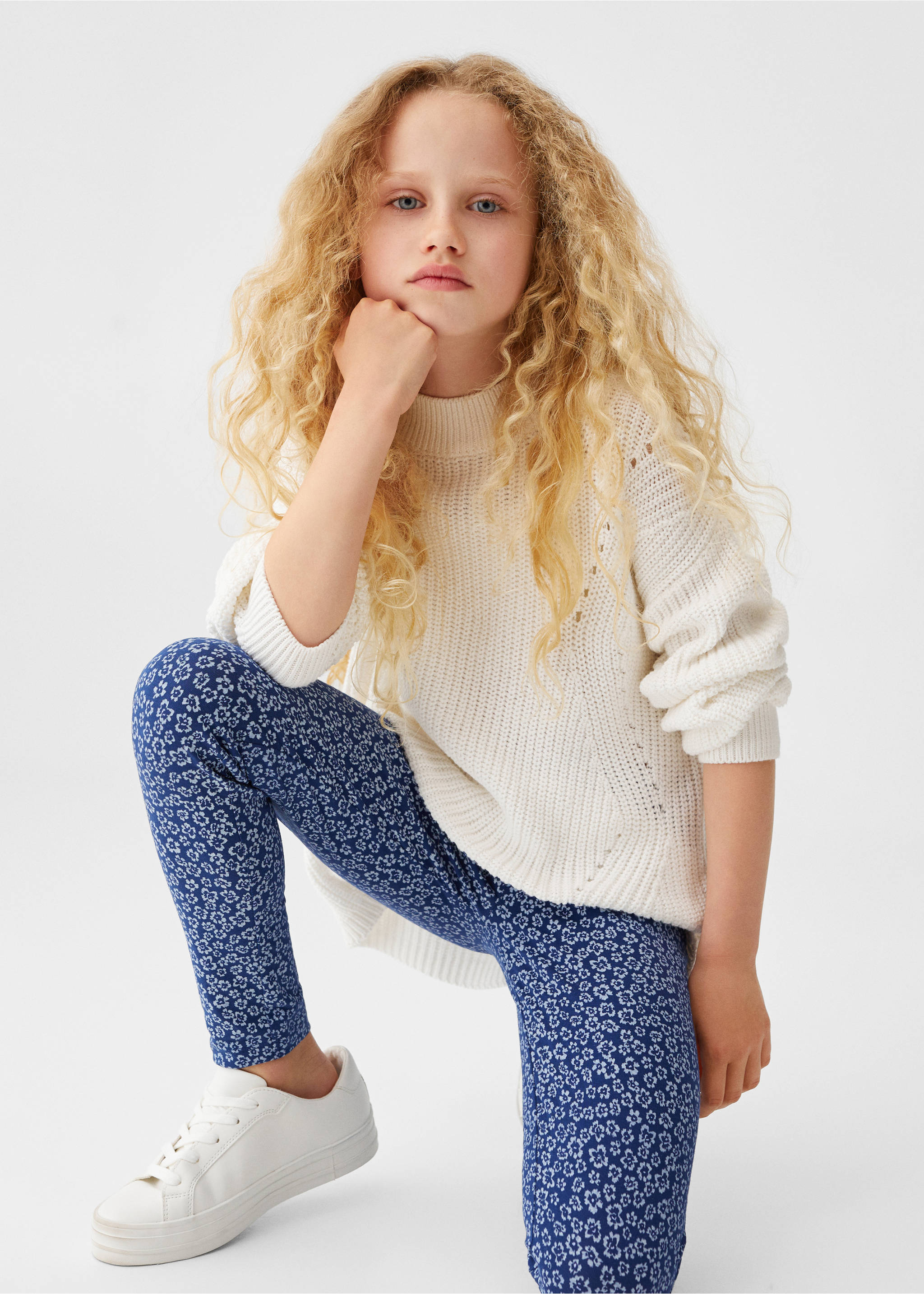 Printed cotton leggings - Details of the article 2, Dark Navy. Ref: 57092520-00.