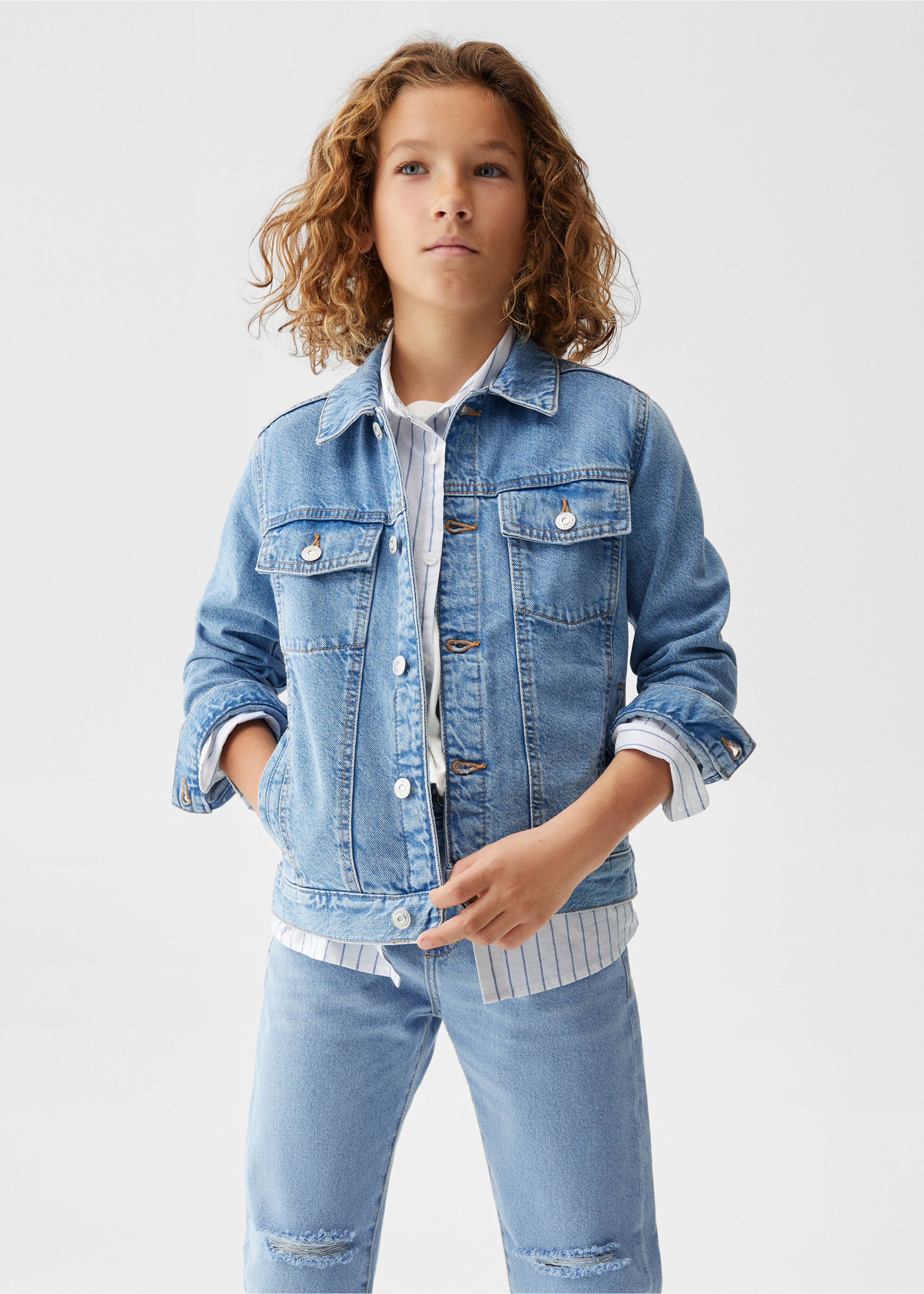 Blouson jean poches - Plan moyen, Bleu moyen. Ref: 57093266-00.