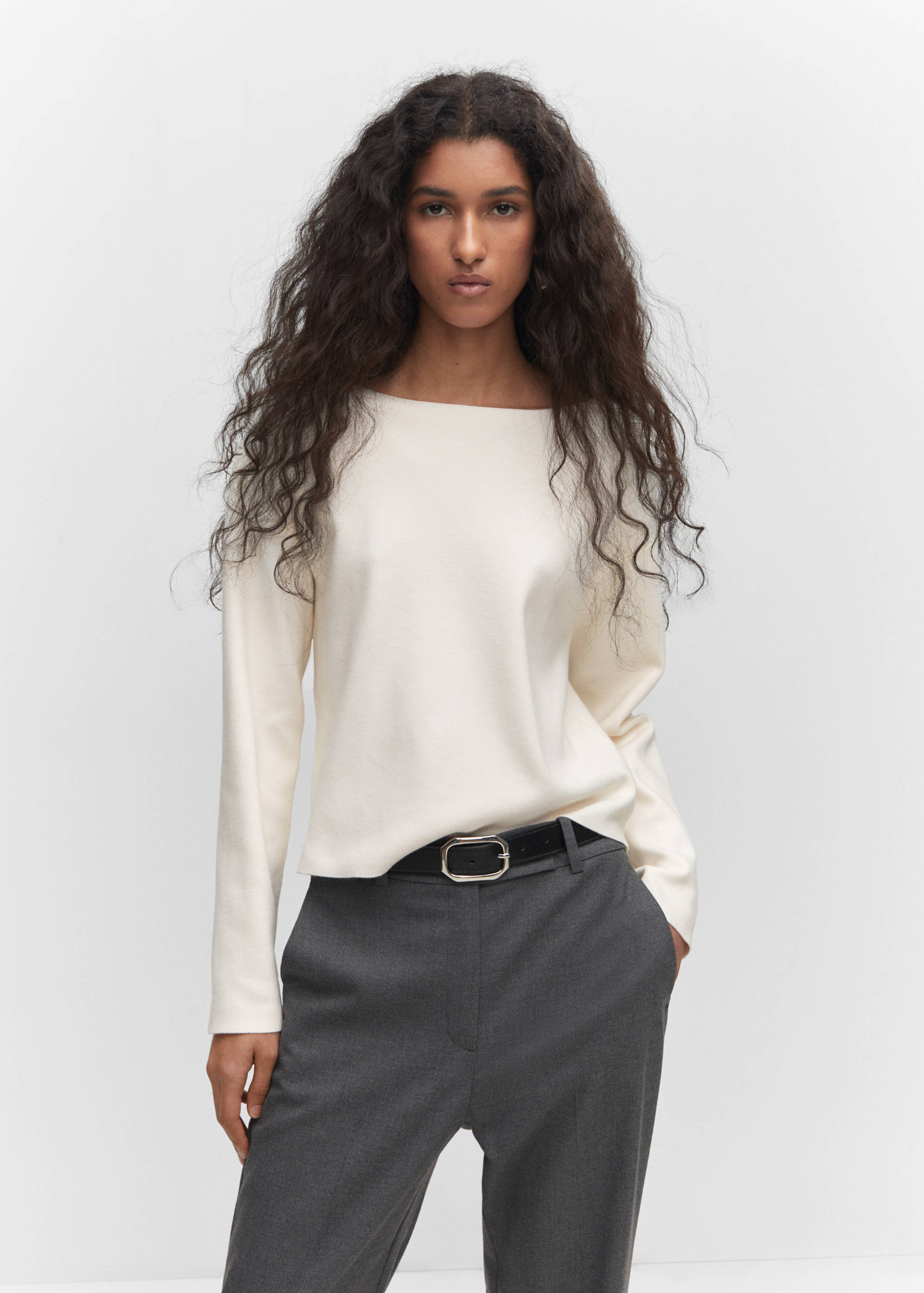 Boat-neck knitted sweater - Medium plane