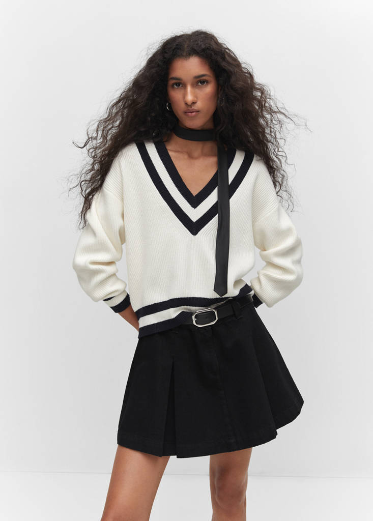 Pleated denim mini-skirt — Black denim