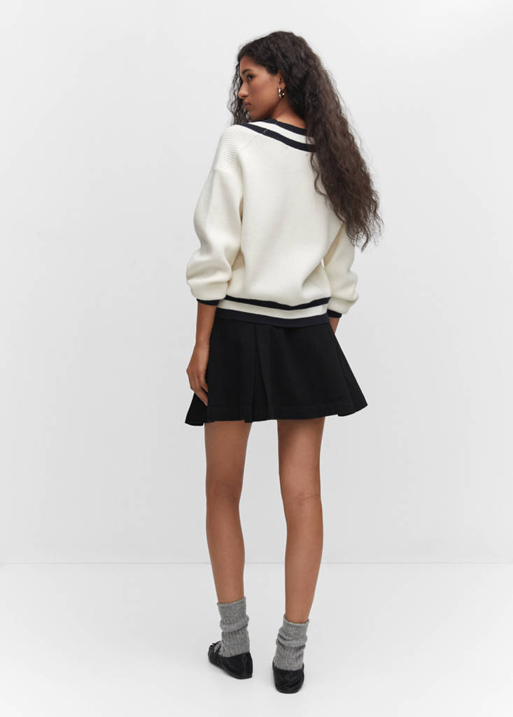 Pleated denim mini-skirt — Black denim