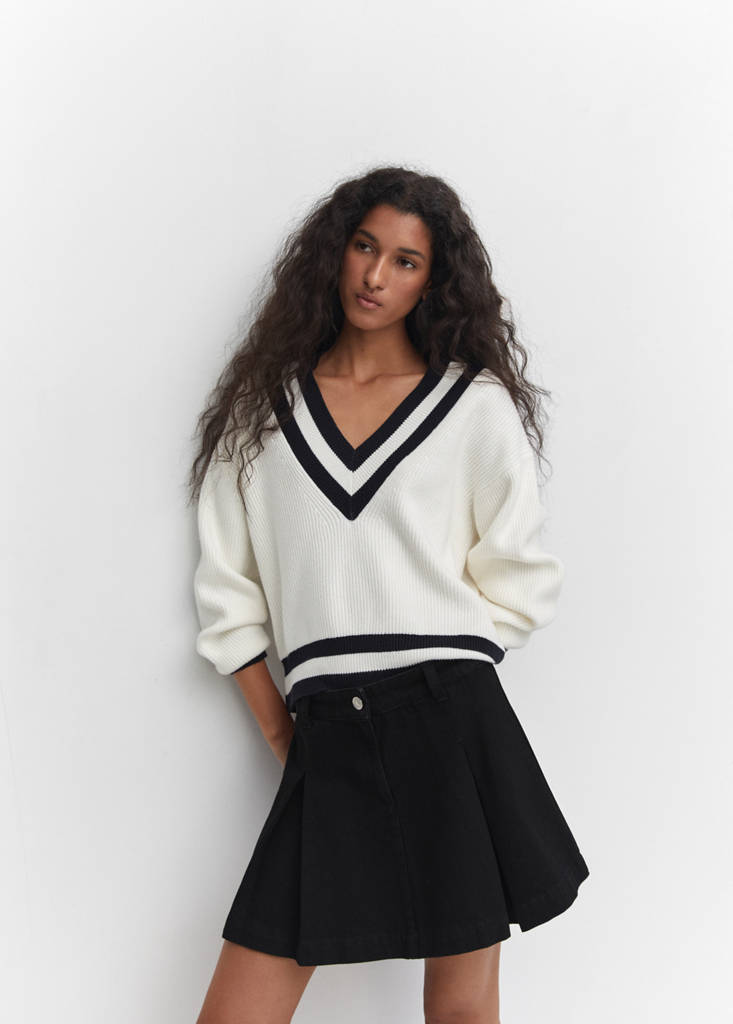 Pleated denim mini-skirt — Black denim