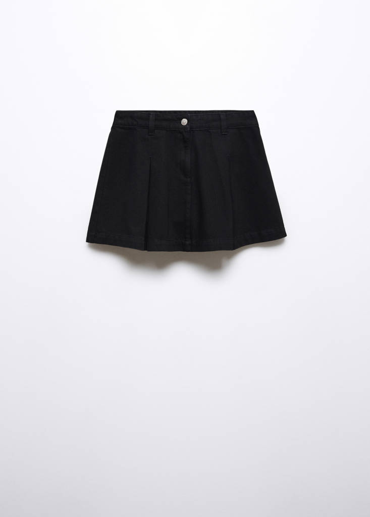Pleated denim mini-skirt — Black denim
