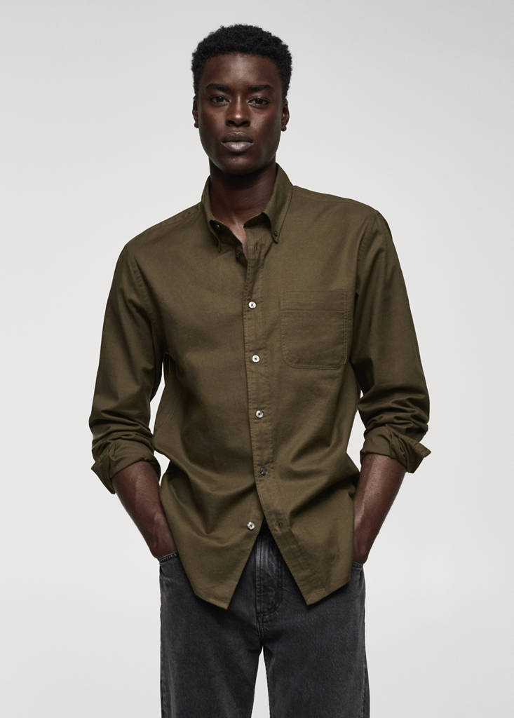 Regular fit Oxford cotton shirt — Khaki
