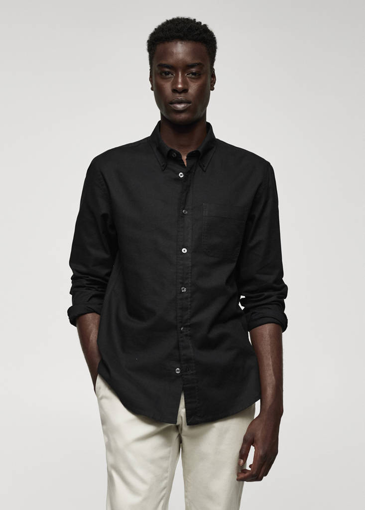 Regular fit Oxford cotton shirt — Black