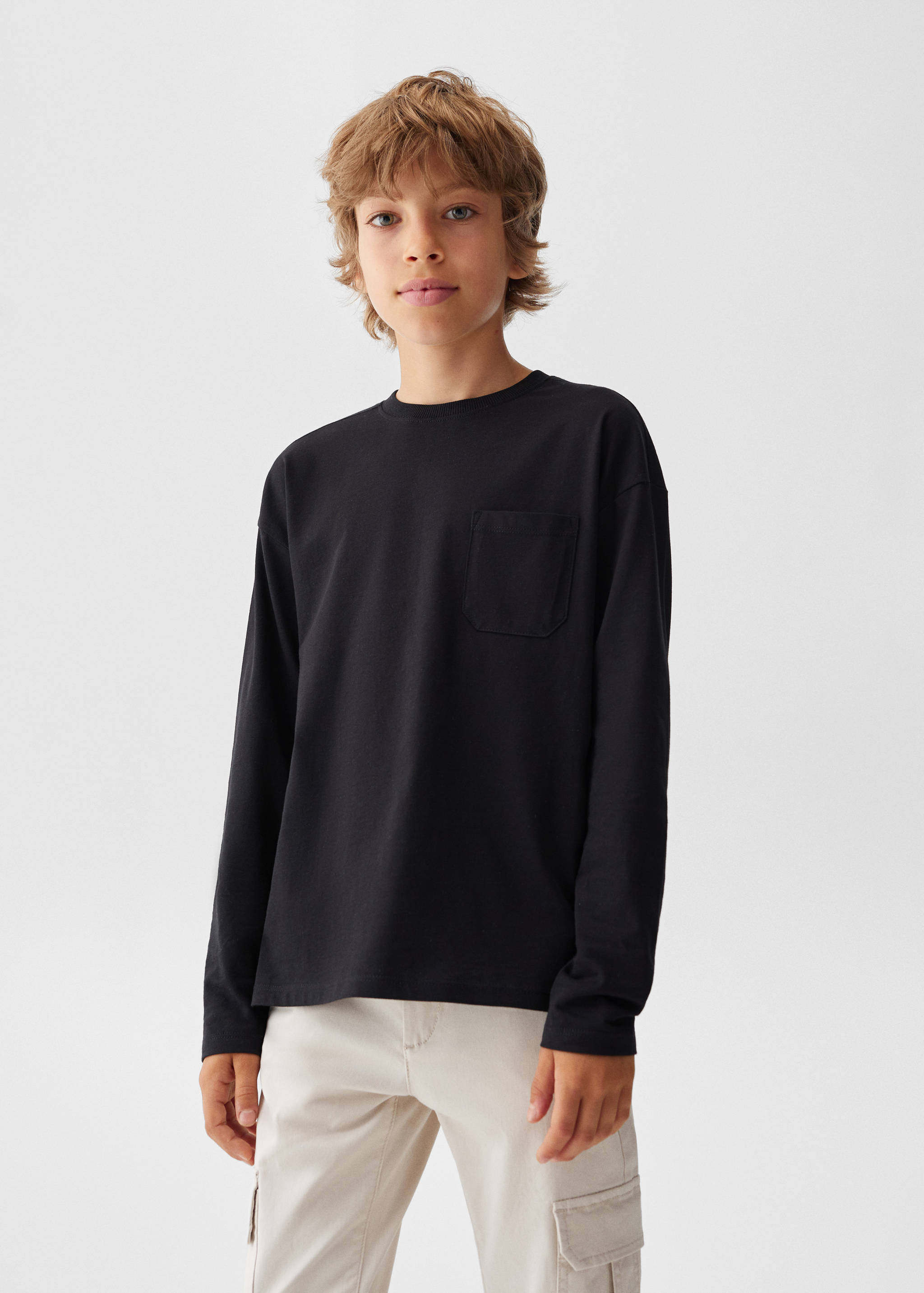 T-shirt de algodão de manga comprida - Plano médio