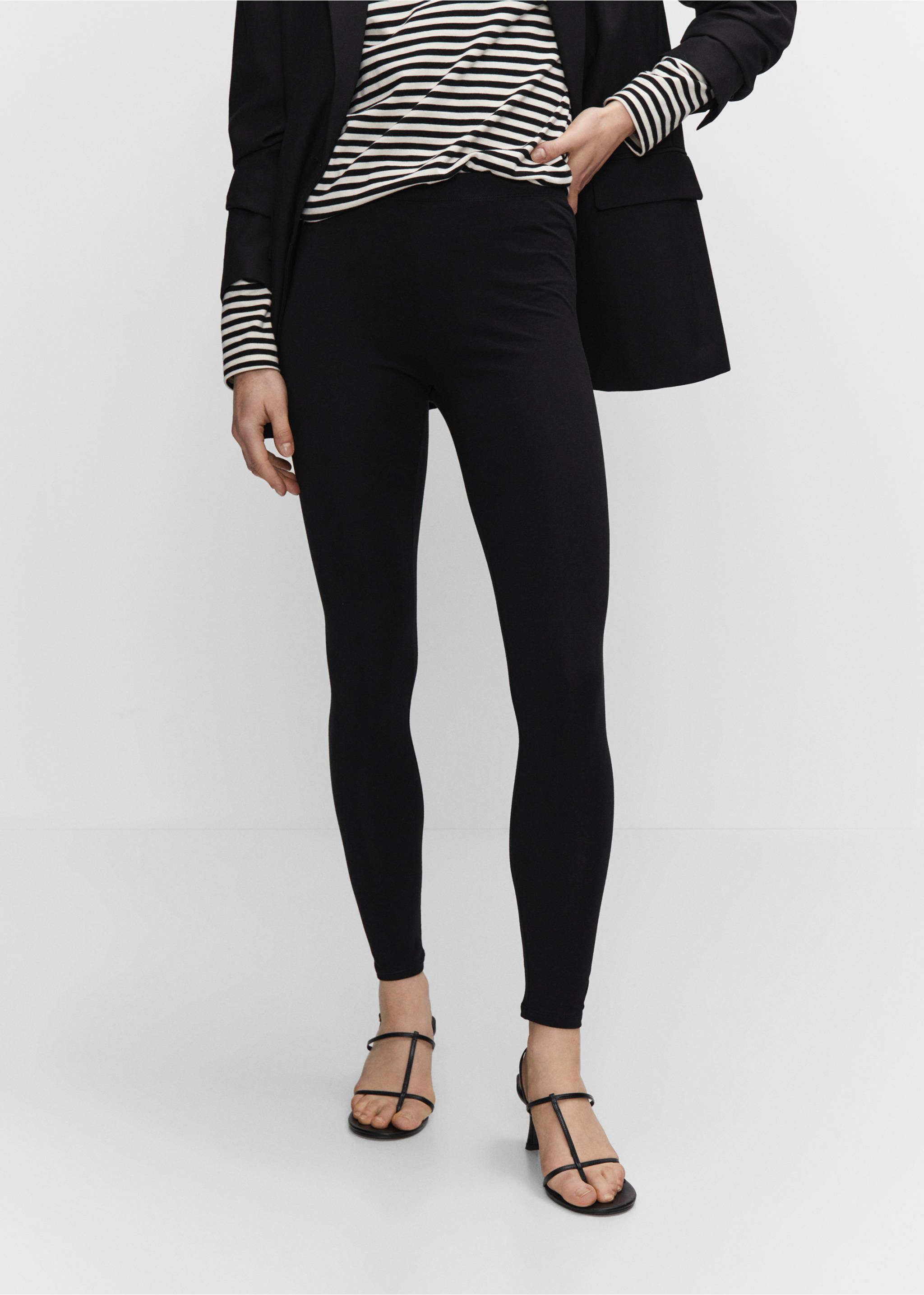 High waist cotton leggings - Medium plane, Black. Ref: 57094387-00.