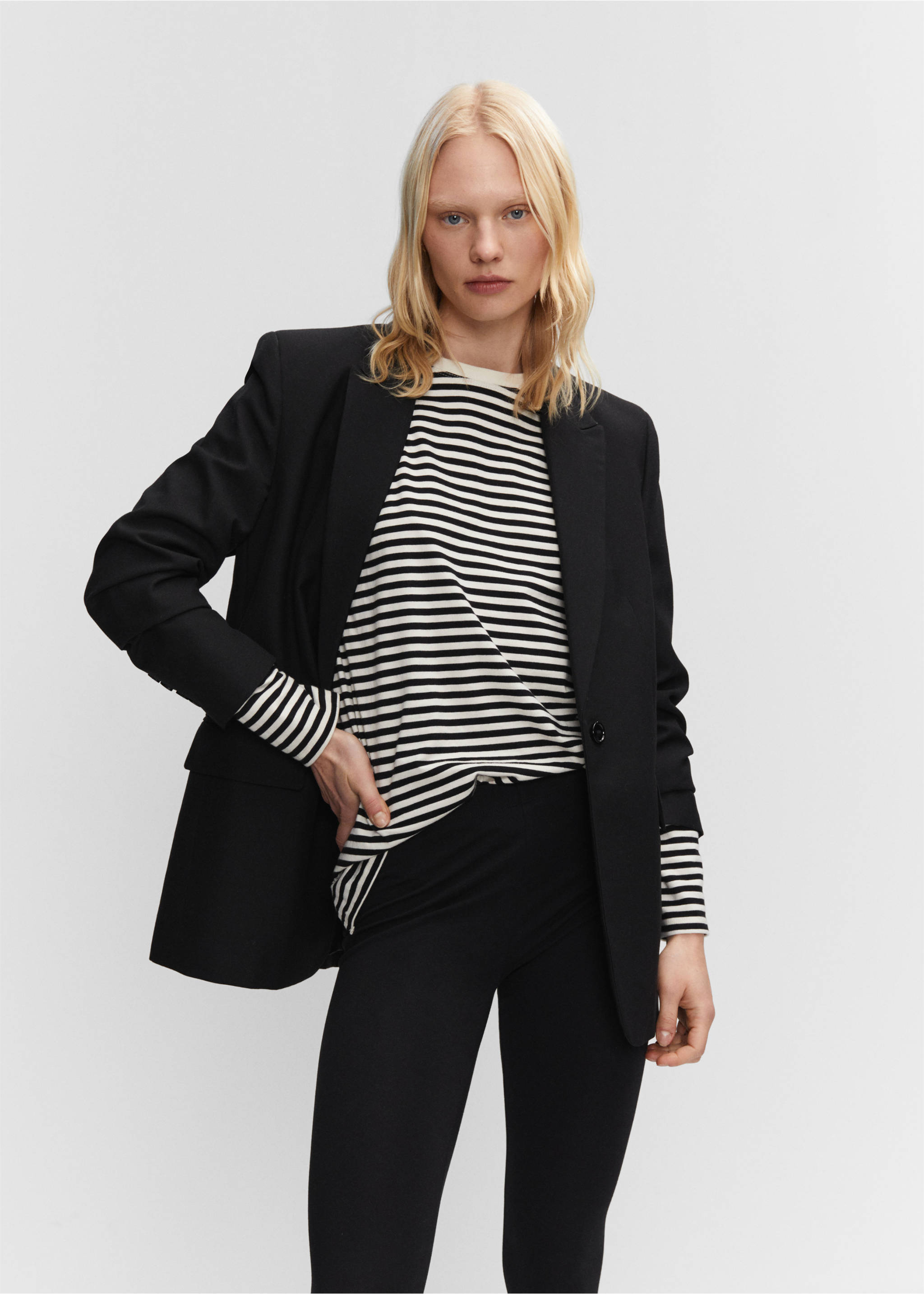 High waist cotton leggings - Details of the article 1, Black. Ref: 57094387-00.