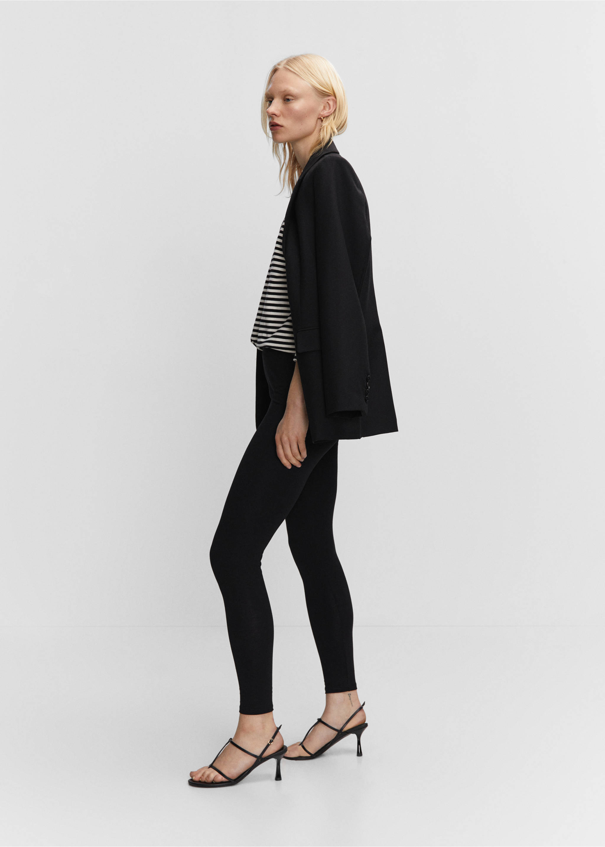 High waist cotton leggings - Details of the article 4, Black. Ref: 57094387-00.