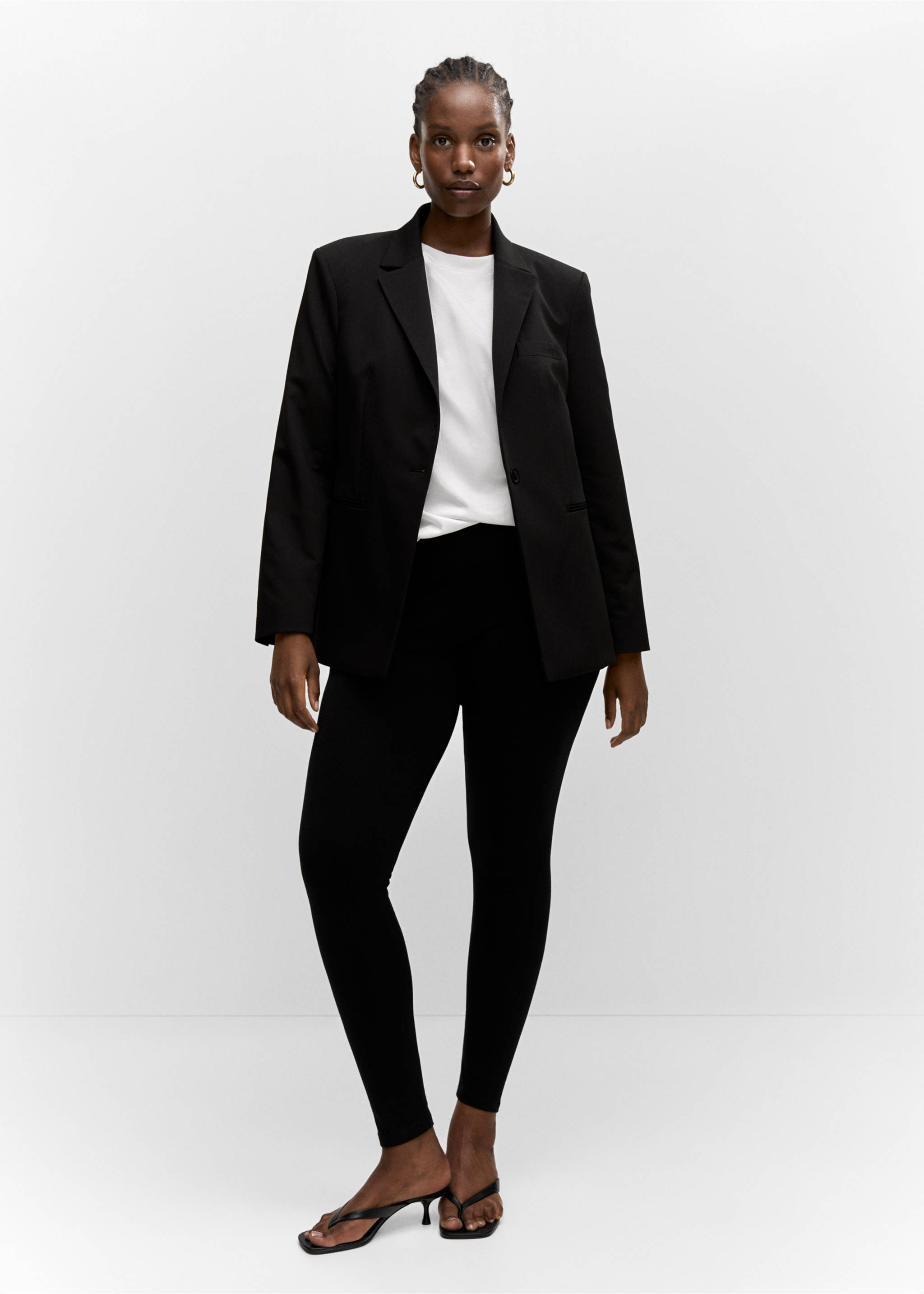 High waist cotton leggings - Details of the article 3, Black. Ref: 57094387-00.