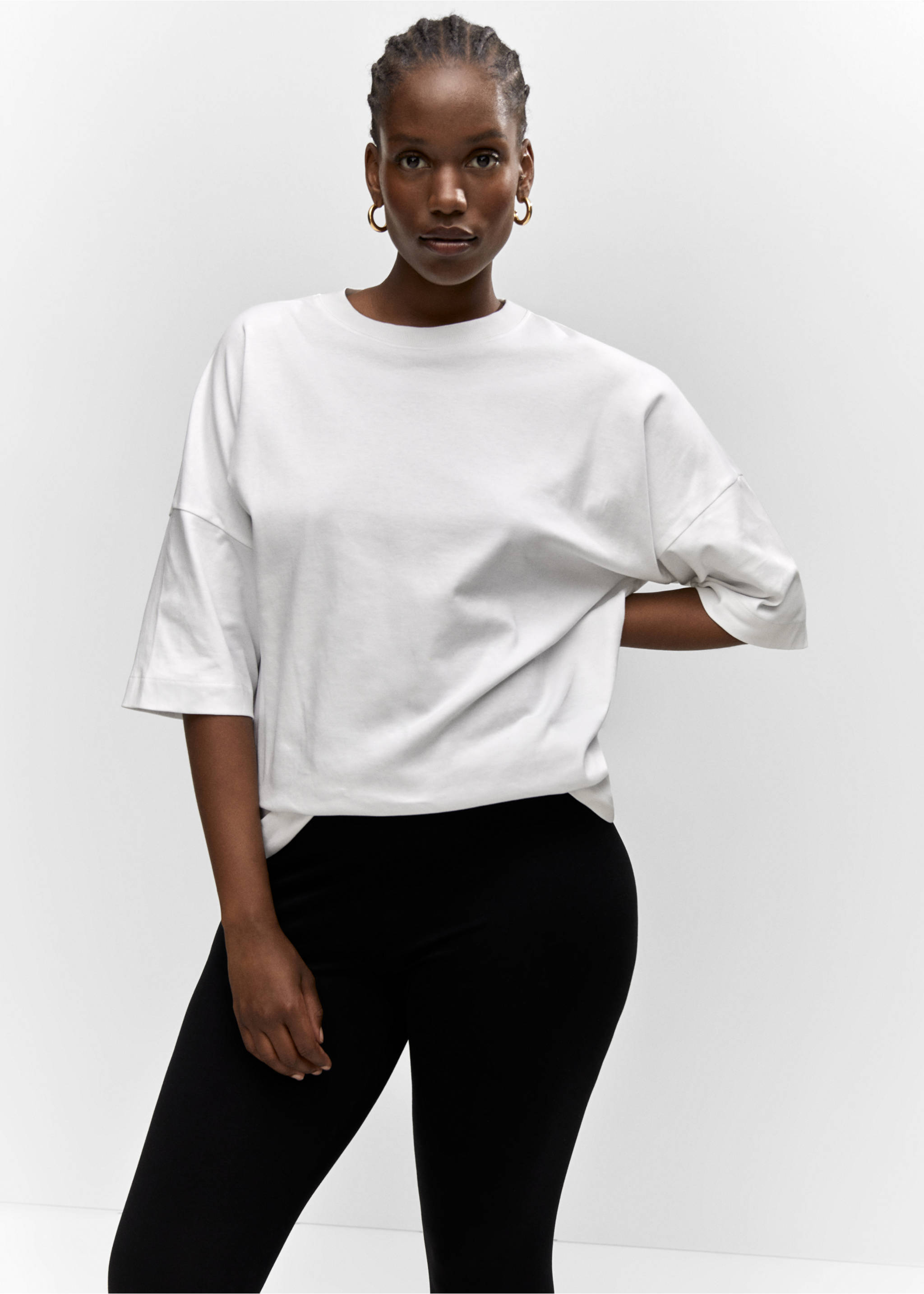 High waist cotton leggings - Details of the article 5, Black. Ref: 57094387-00.