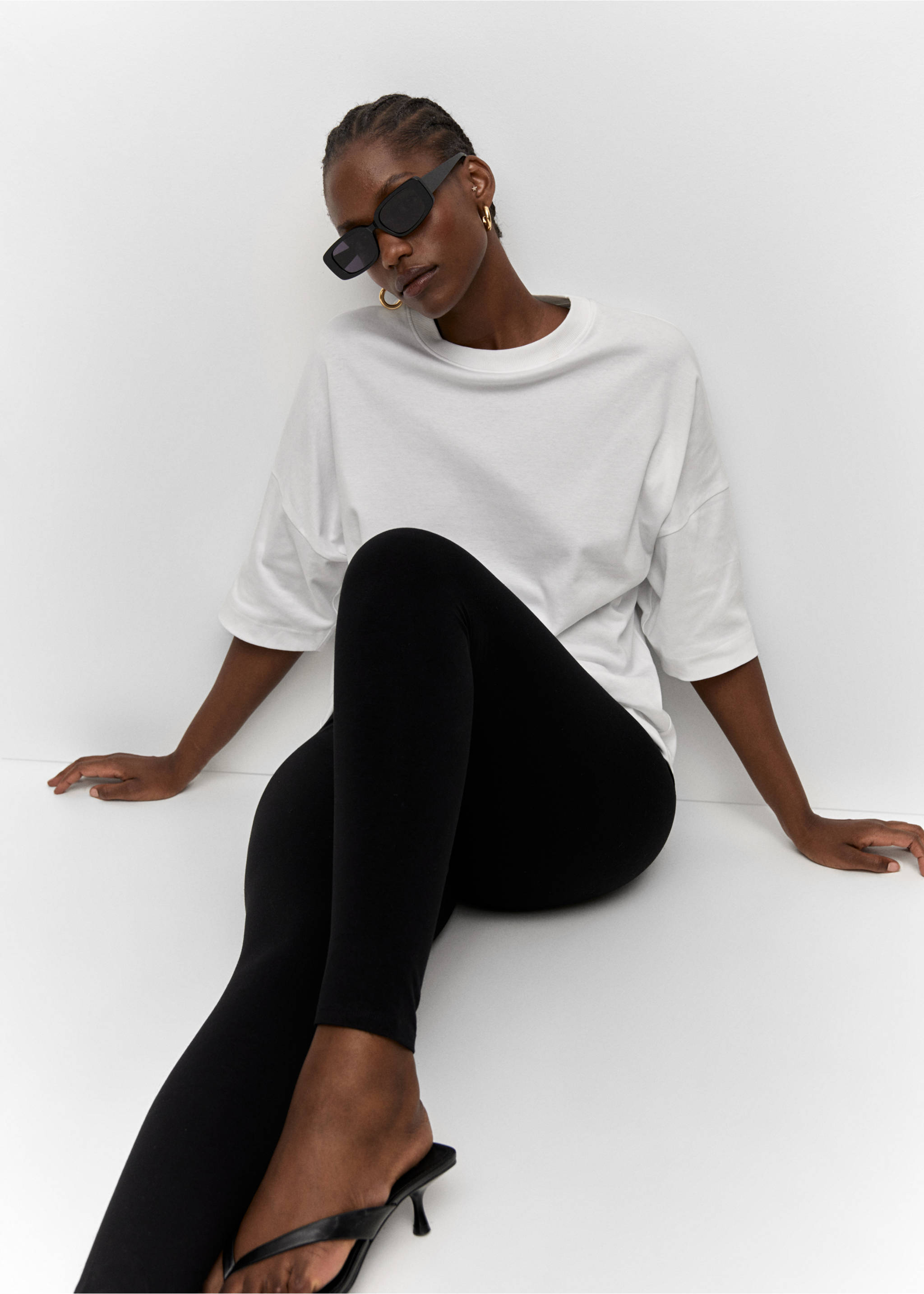 High waist cotton leggings - Details of the article 4, Black. Ref: 57094387-00.