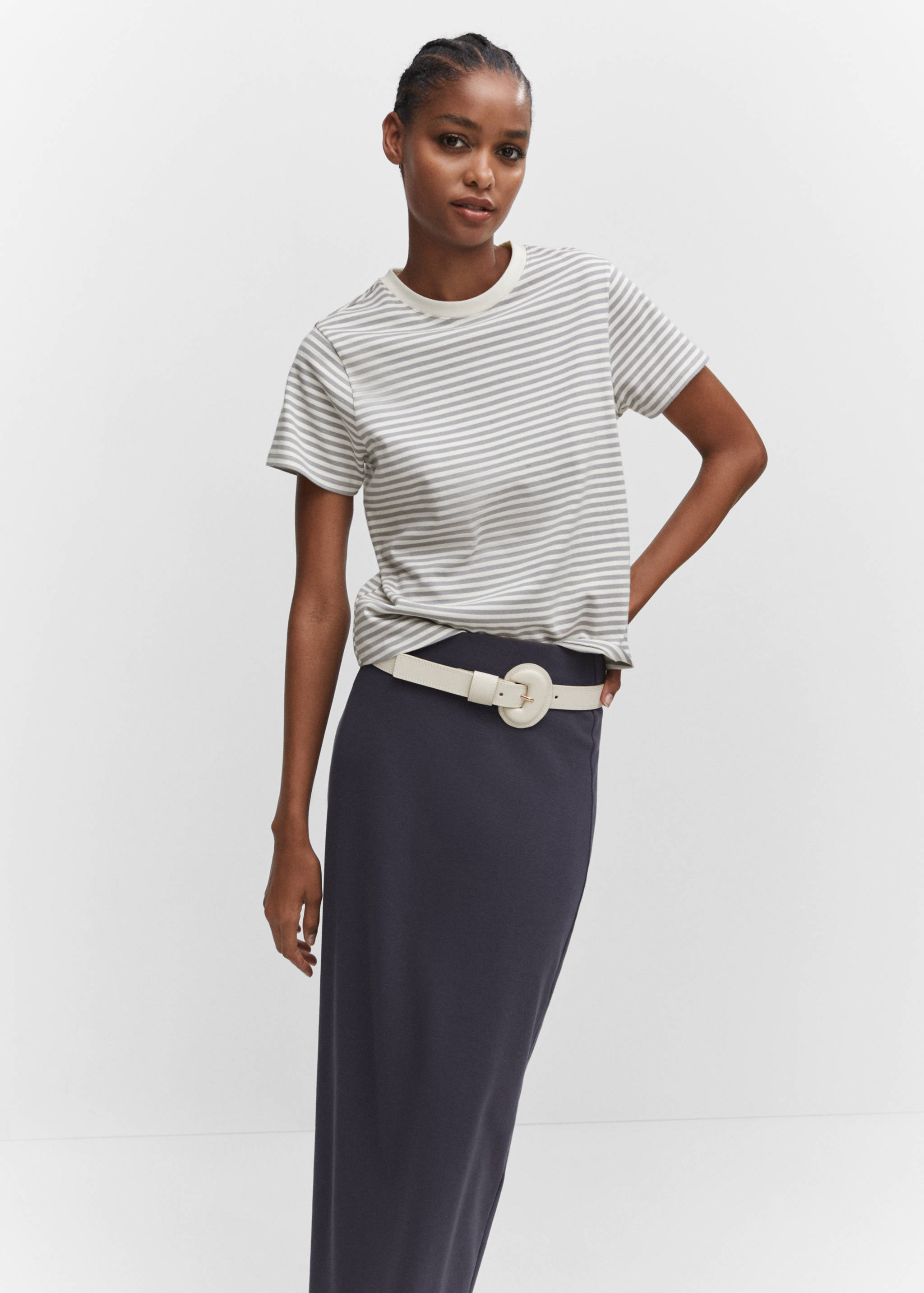 T-shirt coton à rayures - Plan moyen