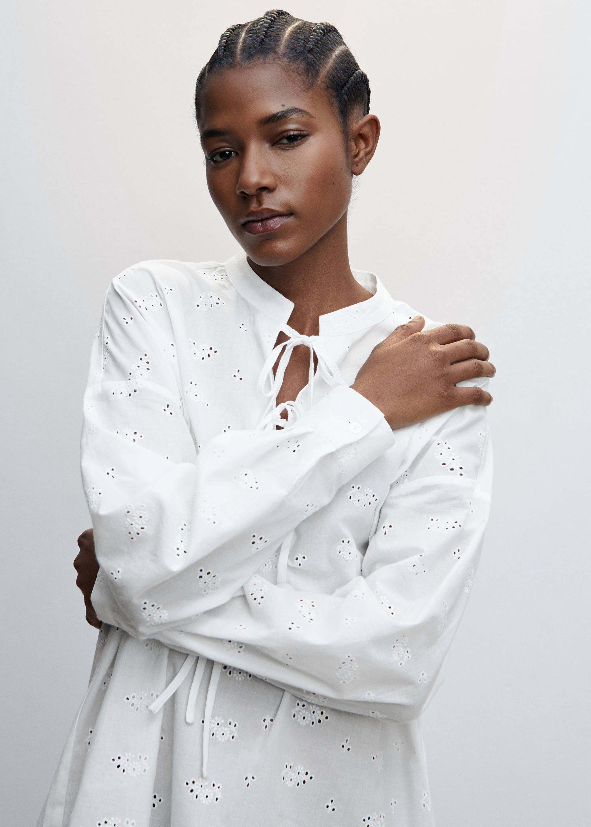 Cotton nightgown with openwork details - Details of the article 1