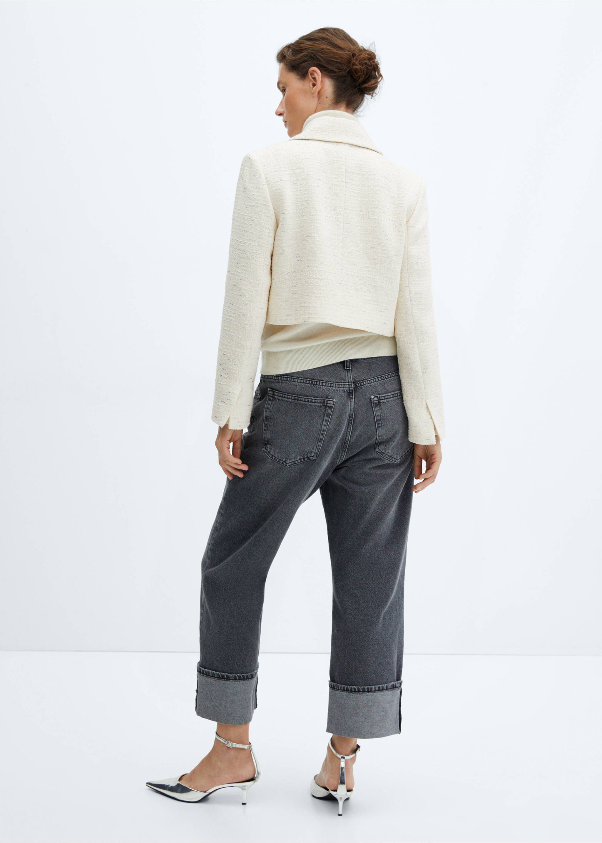 Chaqueta crop tweed bolsillos - Reverso del artículo, Crudo. Ref: 57094433-00.