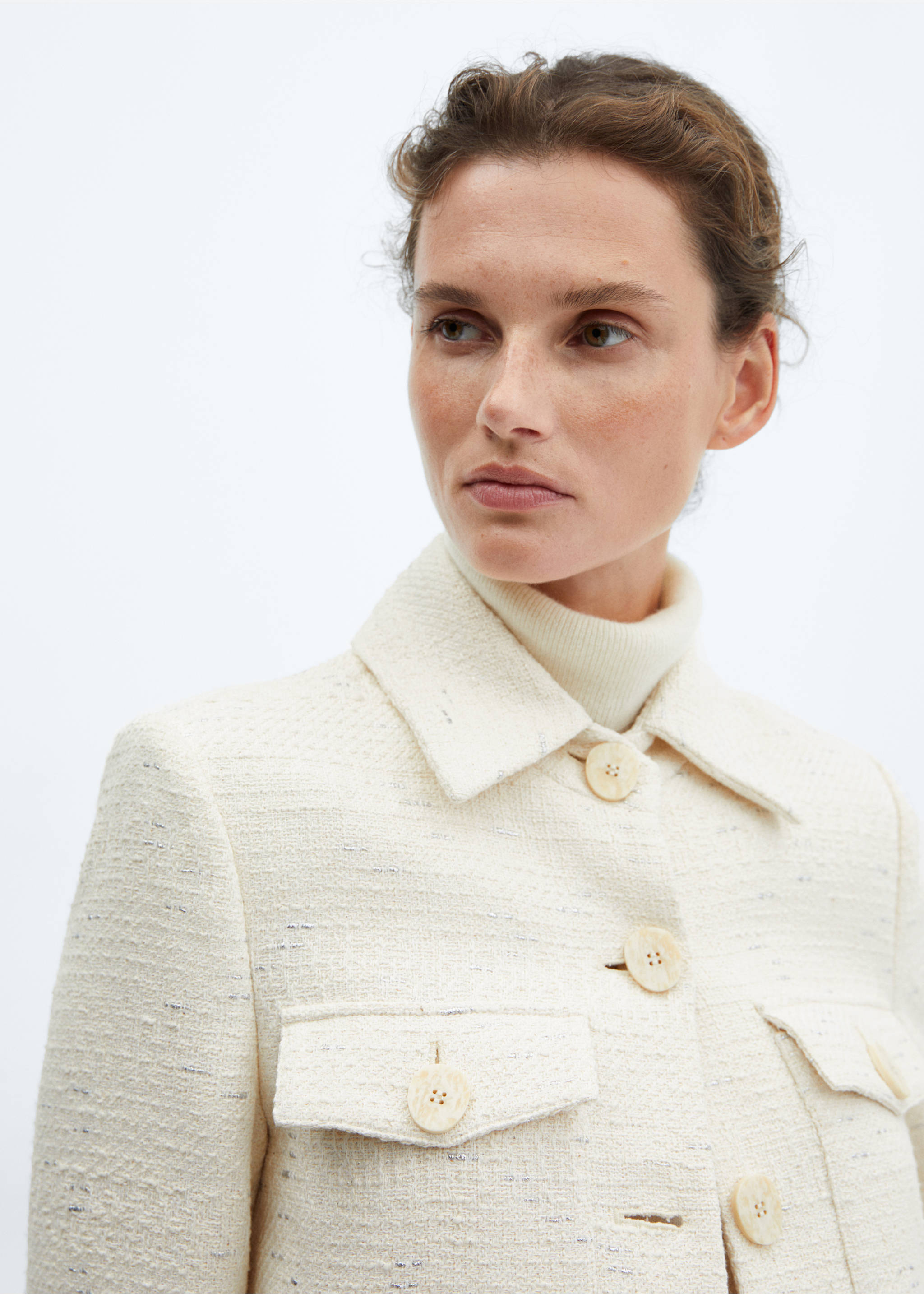 Chaqueta crop tweed bolsillos - Detalle del artículo 1, Crudo. Ref: 57094433-00.