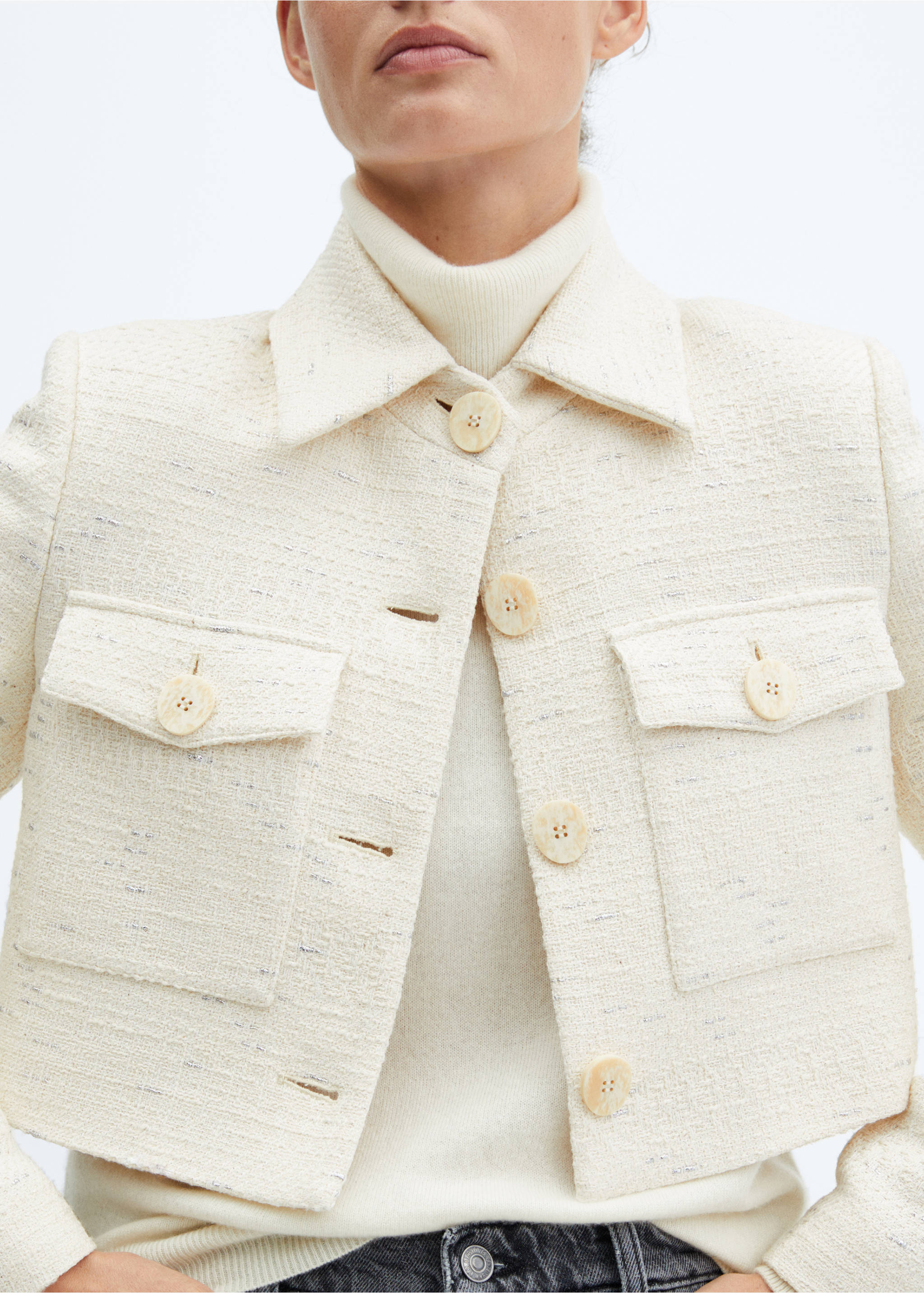 Chaqueta crop tweed bolsillos - Detalle del artículo 3, Crudo. Ref: 57094433-00.