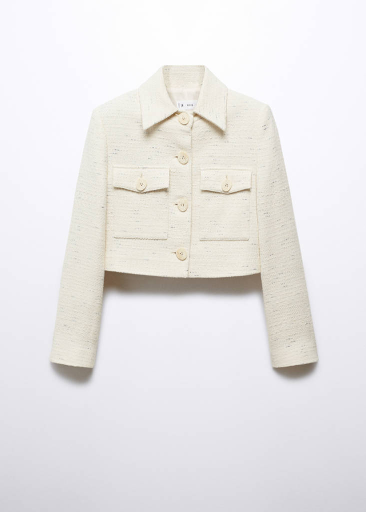 Cropped tweed jacket with pockets - thumbnail 4