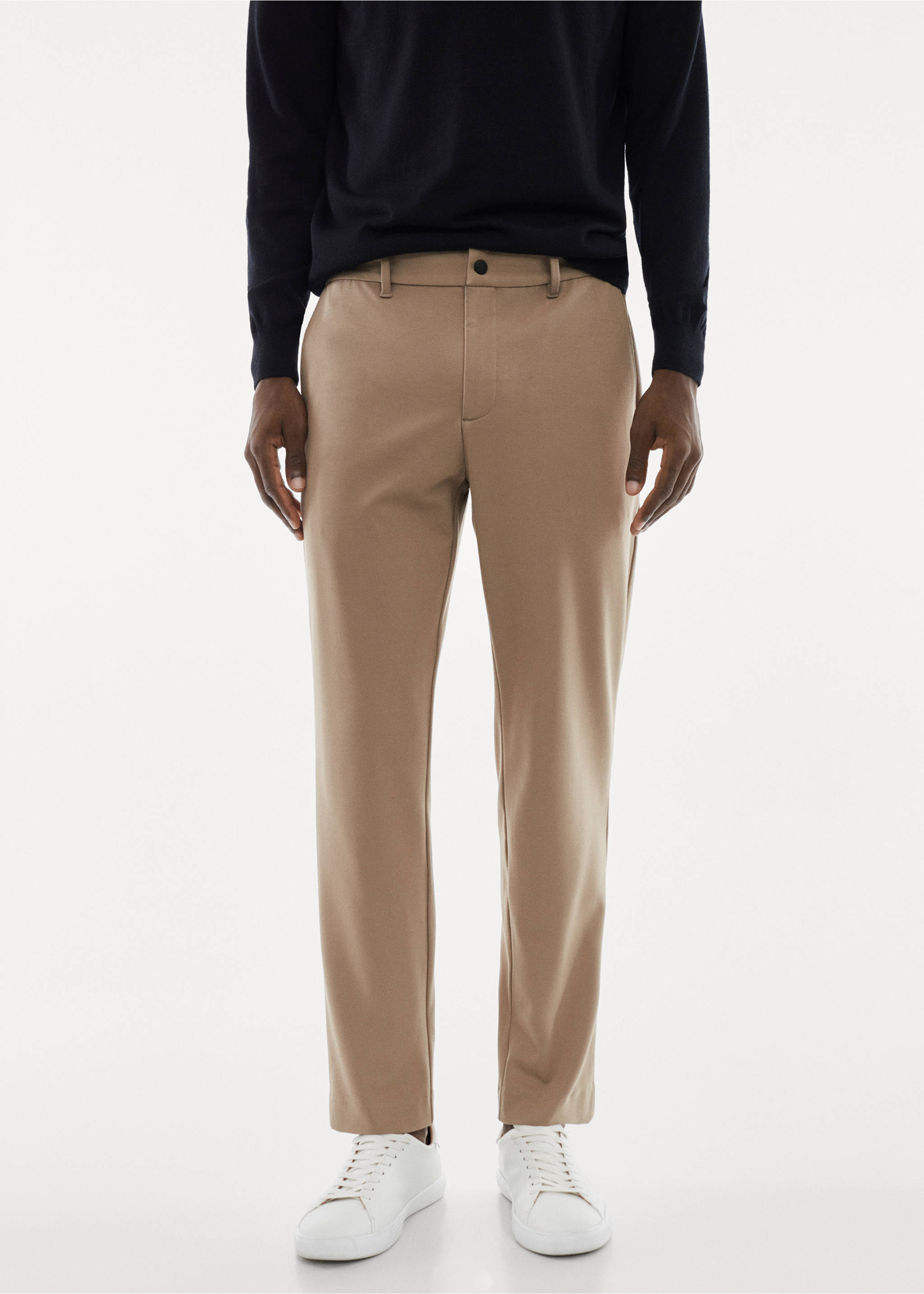 Pantalón slim fit antiarrugas - Plano medio, Marrón medio. Ref: 57094756-00.