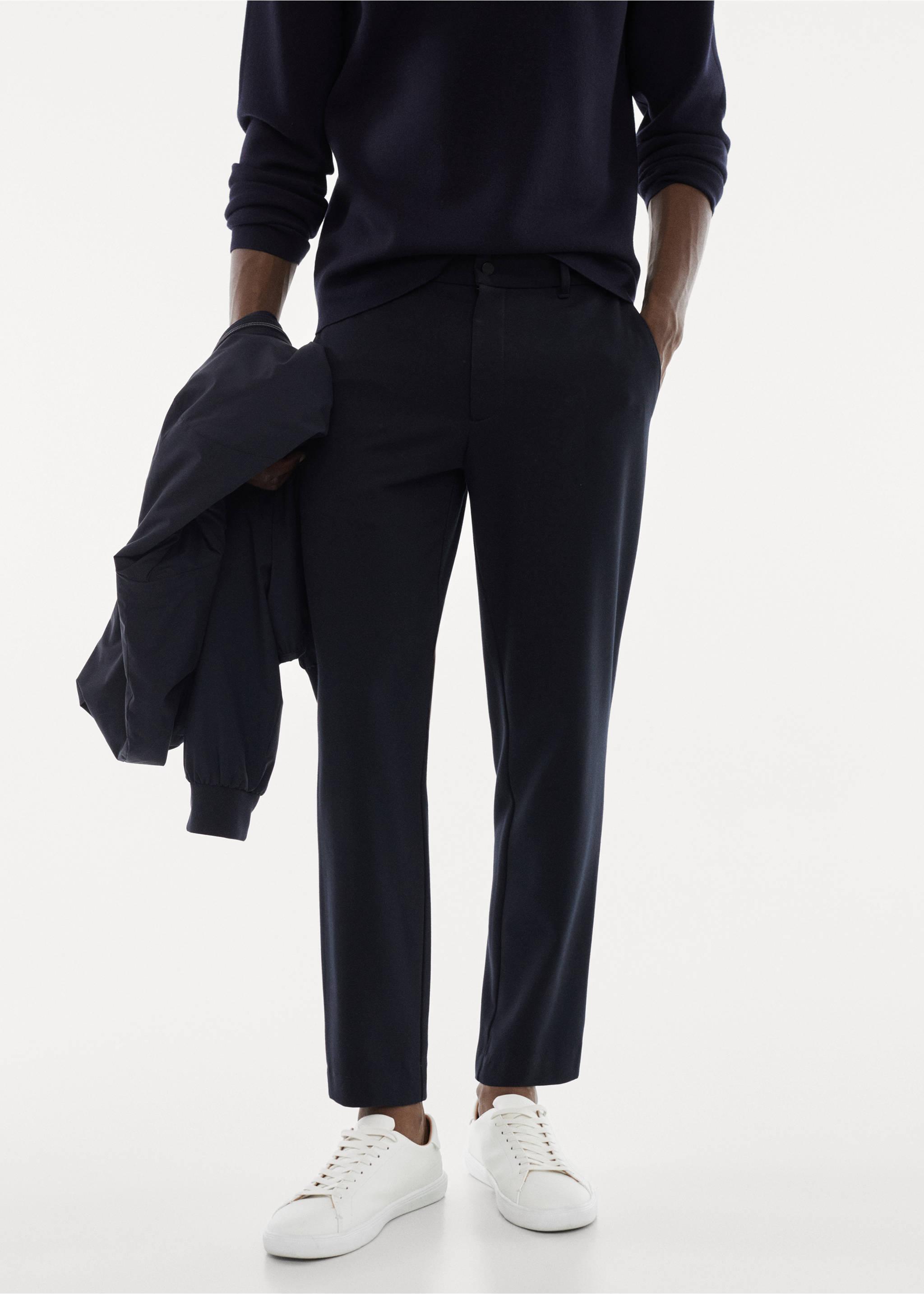 Pantalón slim fit antiarrugas - Plano medio, Azul marino. Ref: 57094756-00.