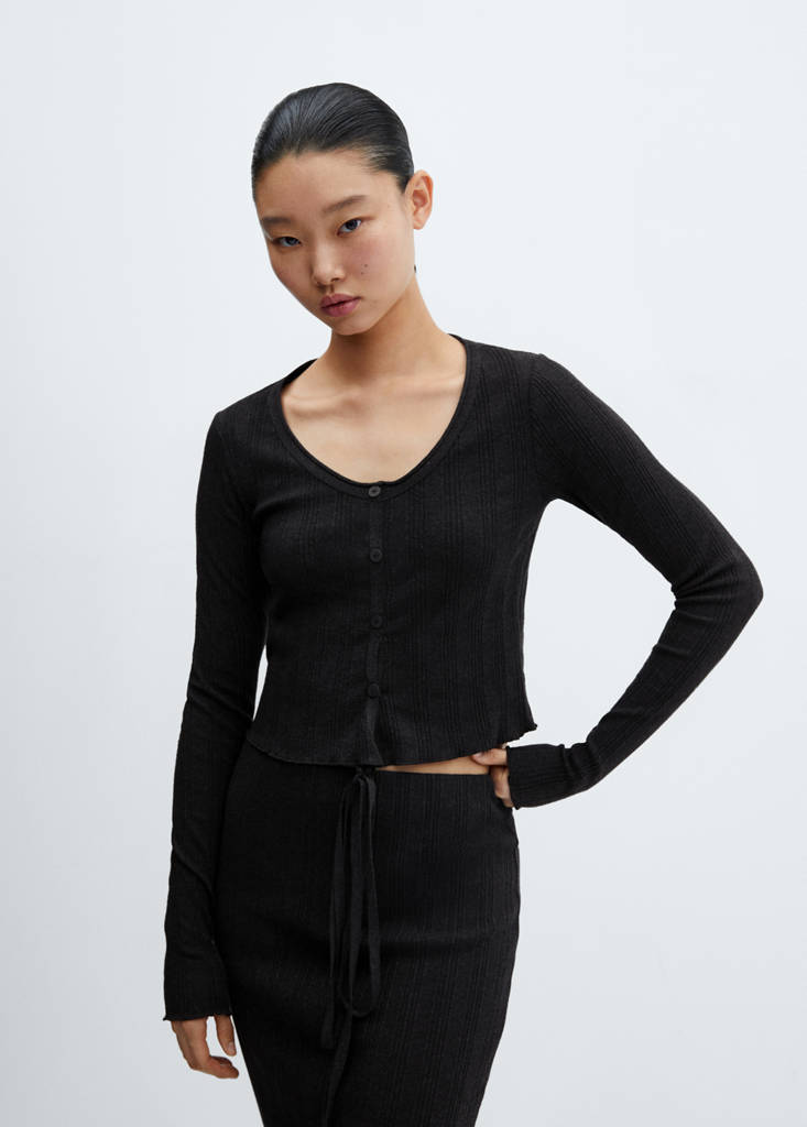 Knitted t-shirt with button — Charcoal
