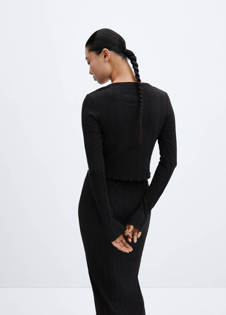 Knitted t-shirt with button — Charcoal