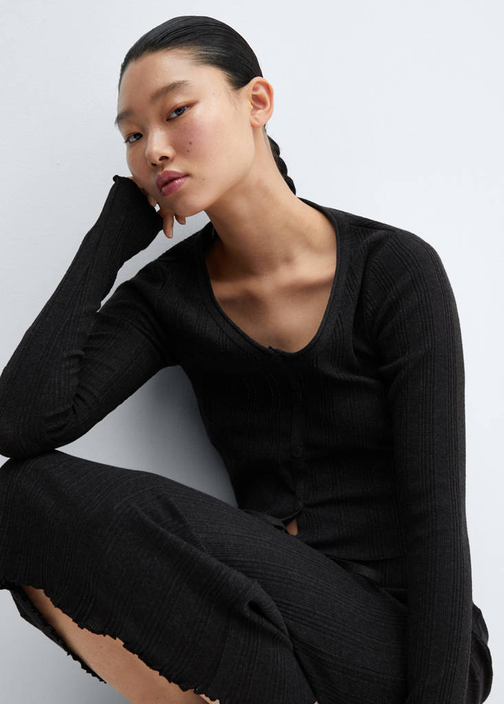 Knitted t-shirt with button — Charcoal