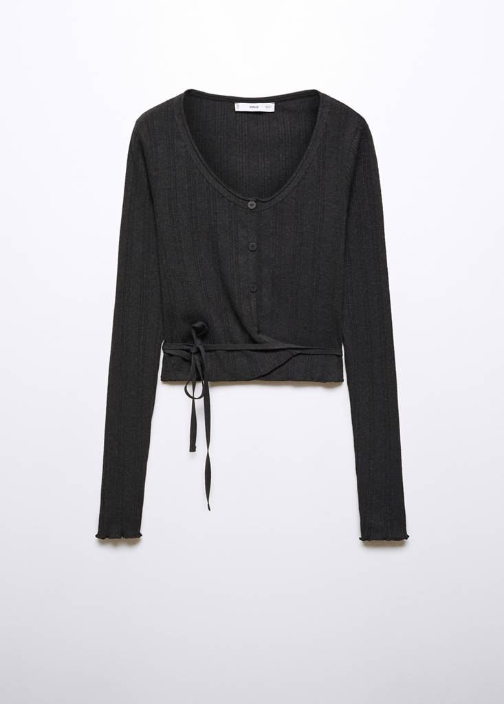 Knitted t-shirt with button — Charcoal