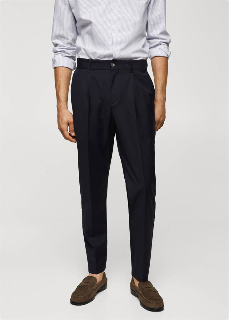 Virgin wool pleated trousers — Navy