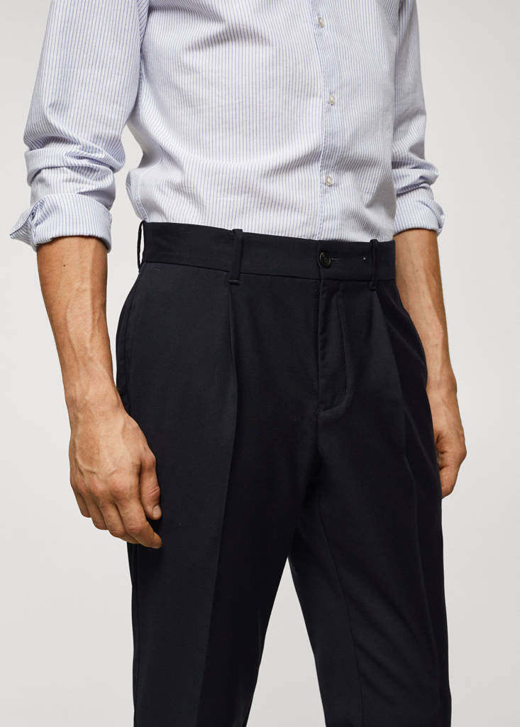 Virgin wool pleated trousers — Navy