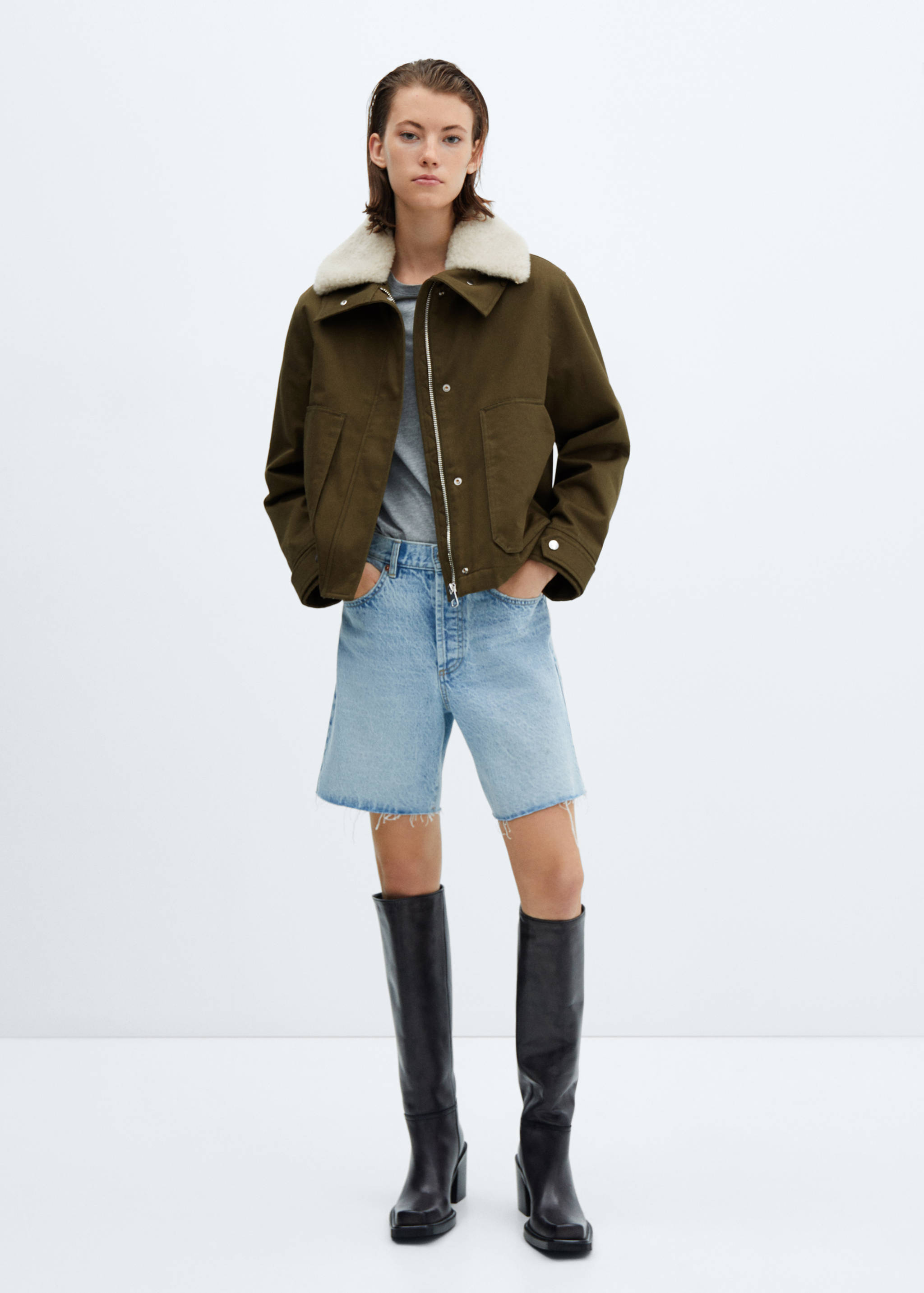 Parka with detachable fur-effect collar - General plane