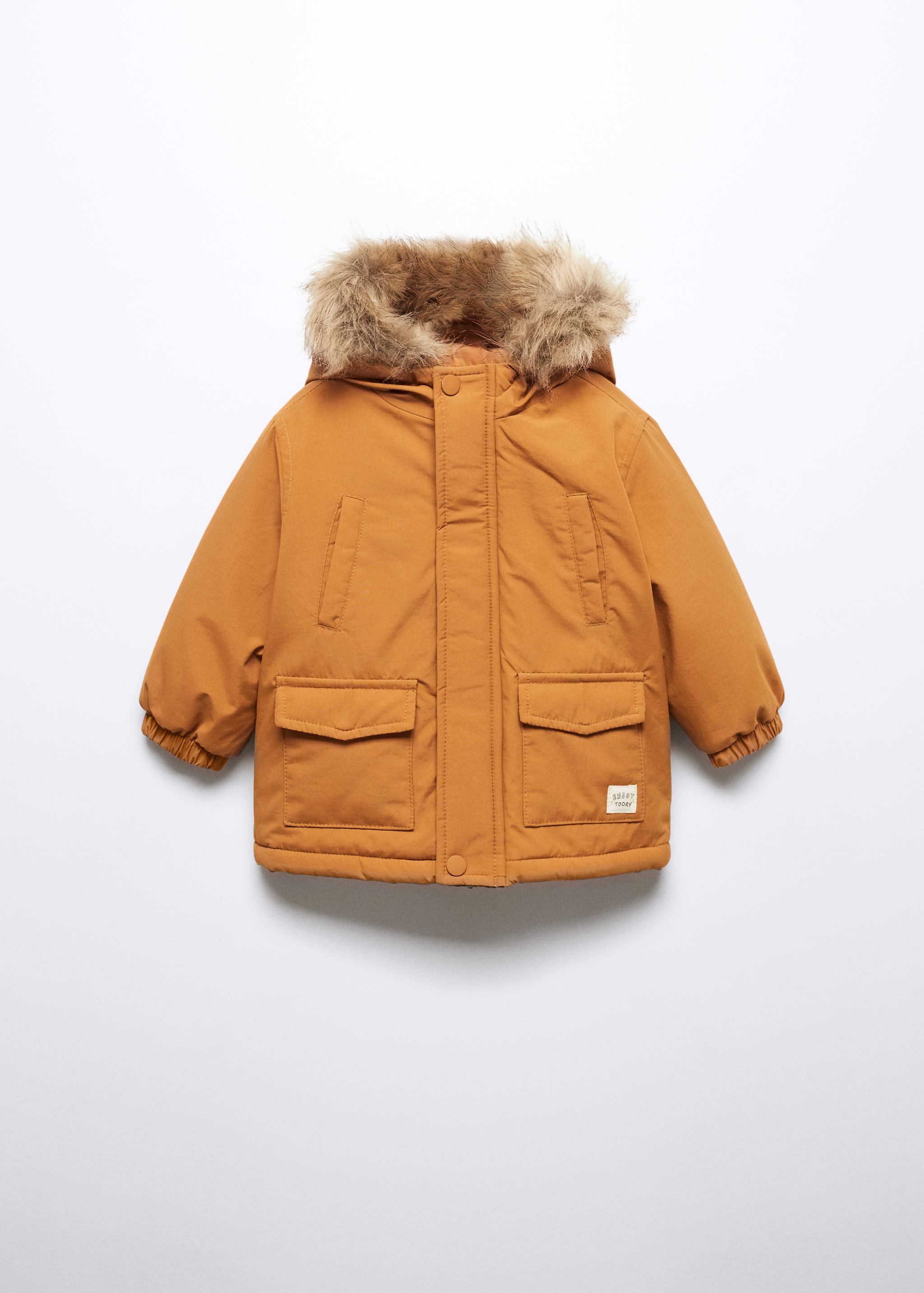 Puffer coat with fur-effect hood - Article without model