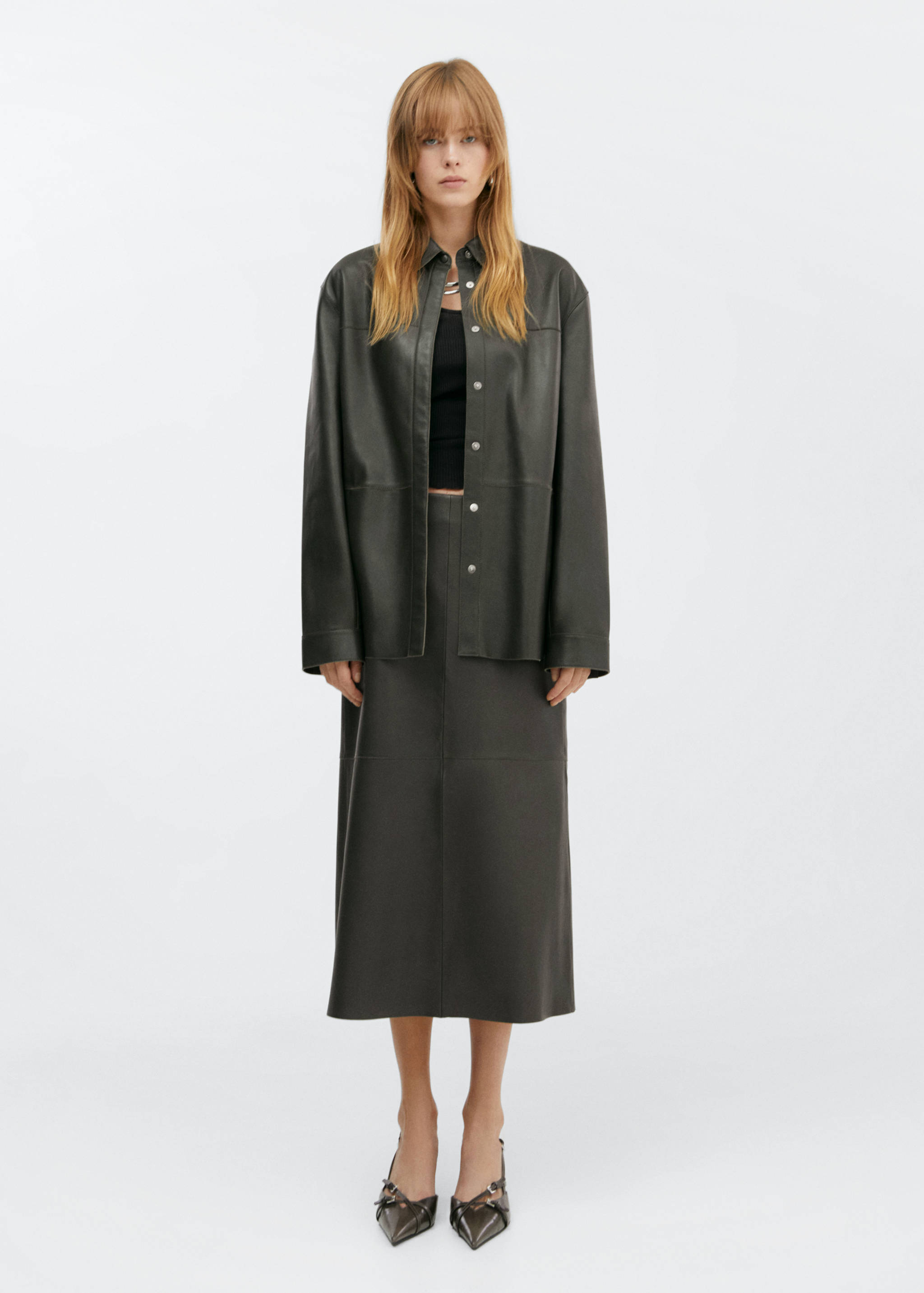 Leather midi skirt - General plane