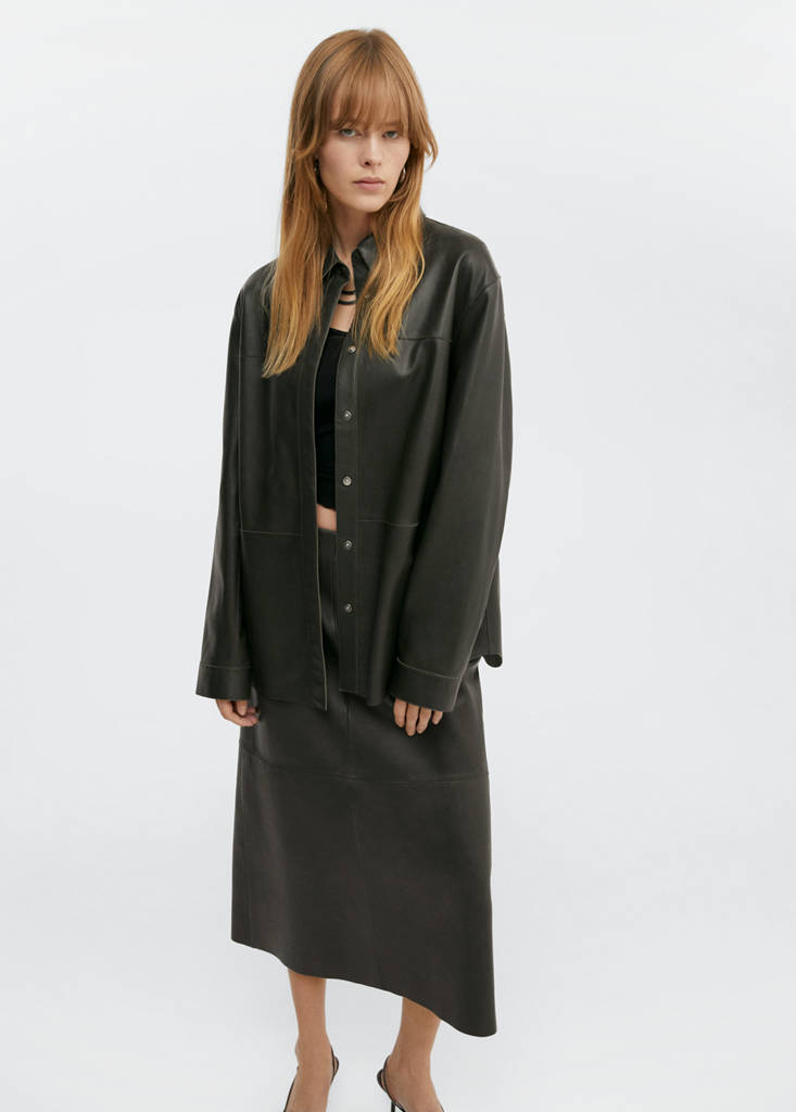 Leather midi skirt — Green