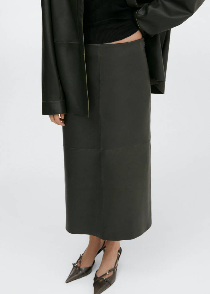 Leather midi skirt — Green