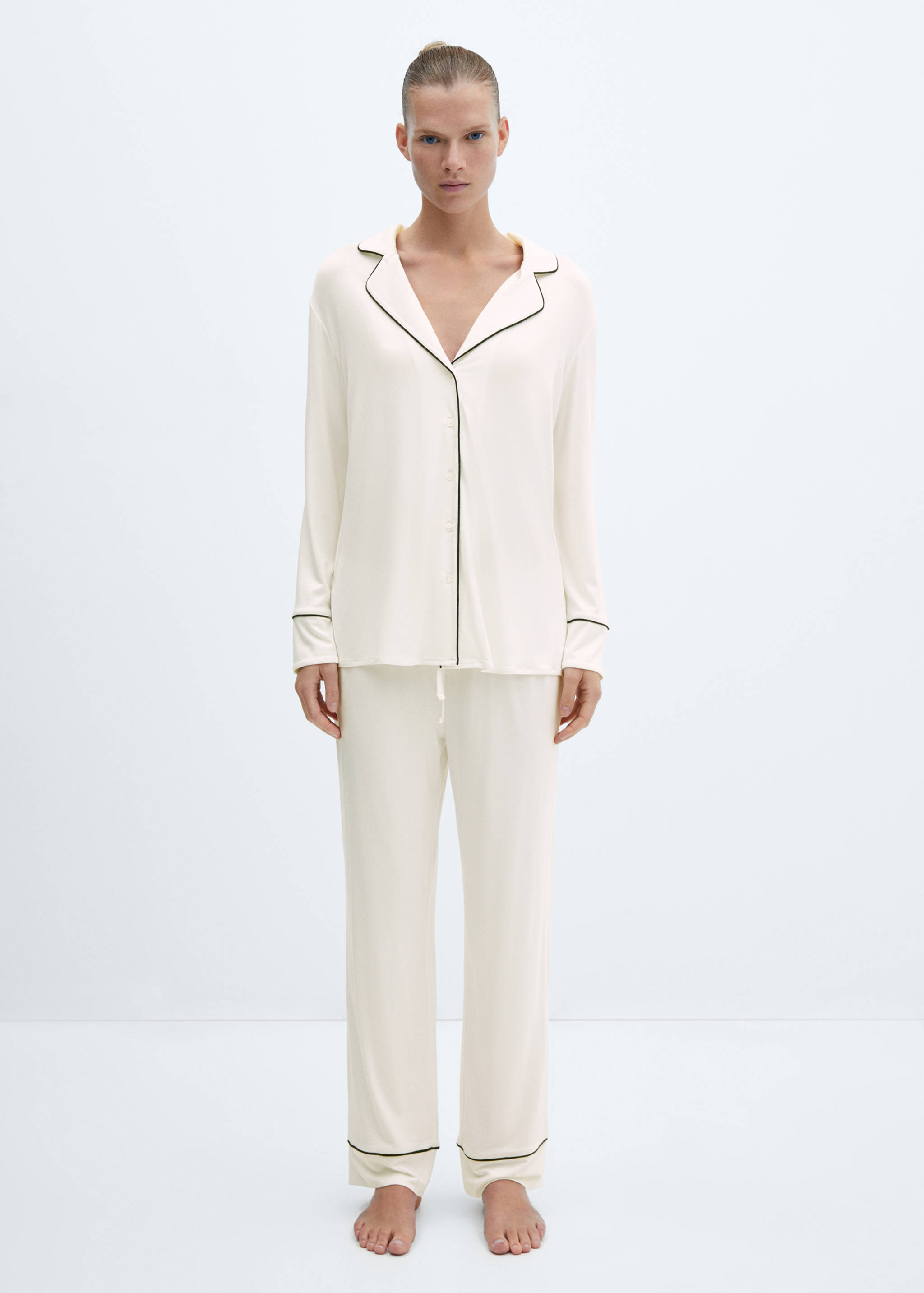Pyjama shirt with contrast piping - General plane